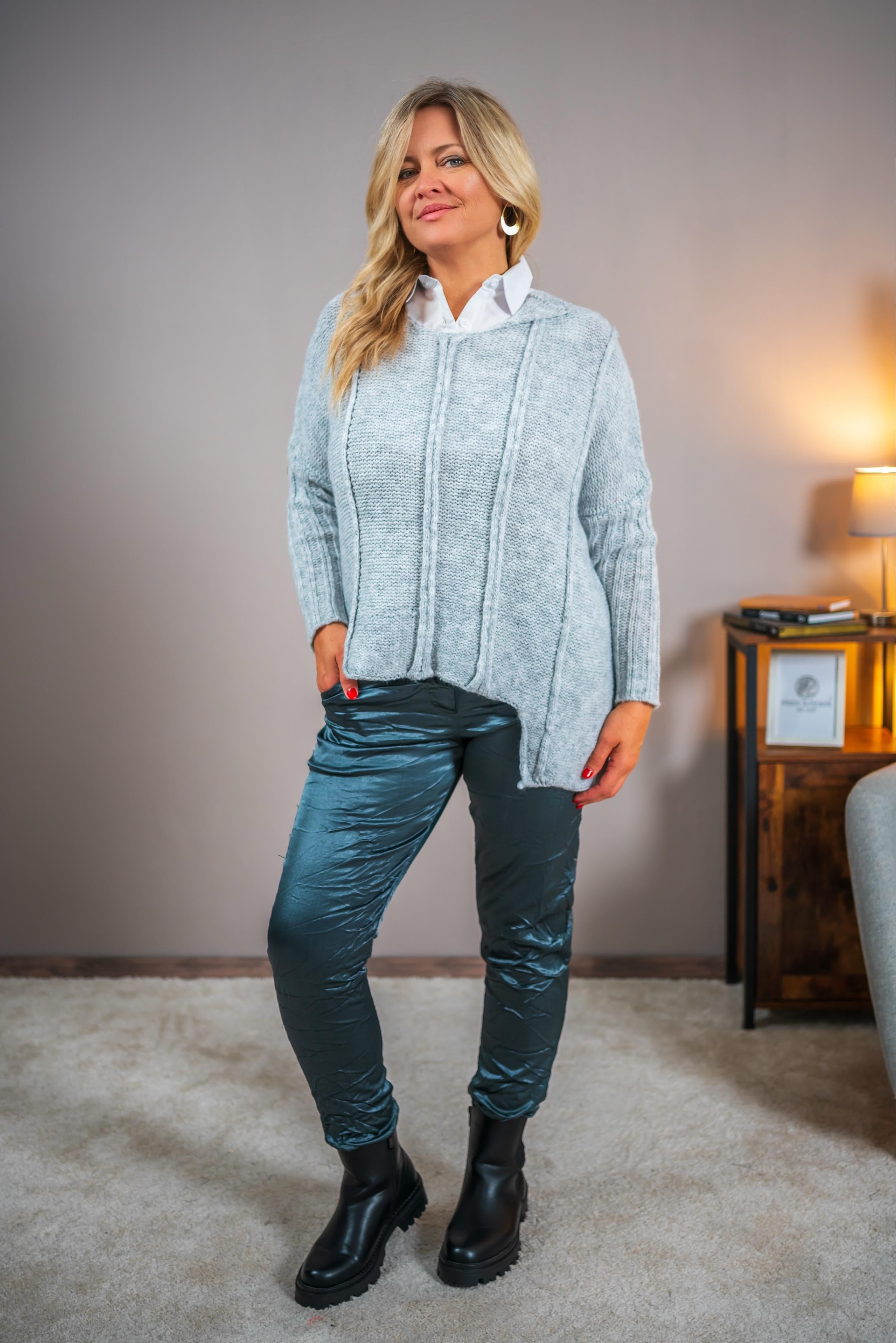 Stretchhose mit Crinkle-Effekt, anthrazit