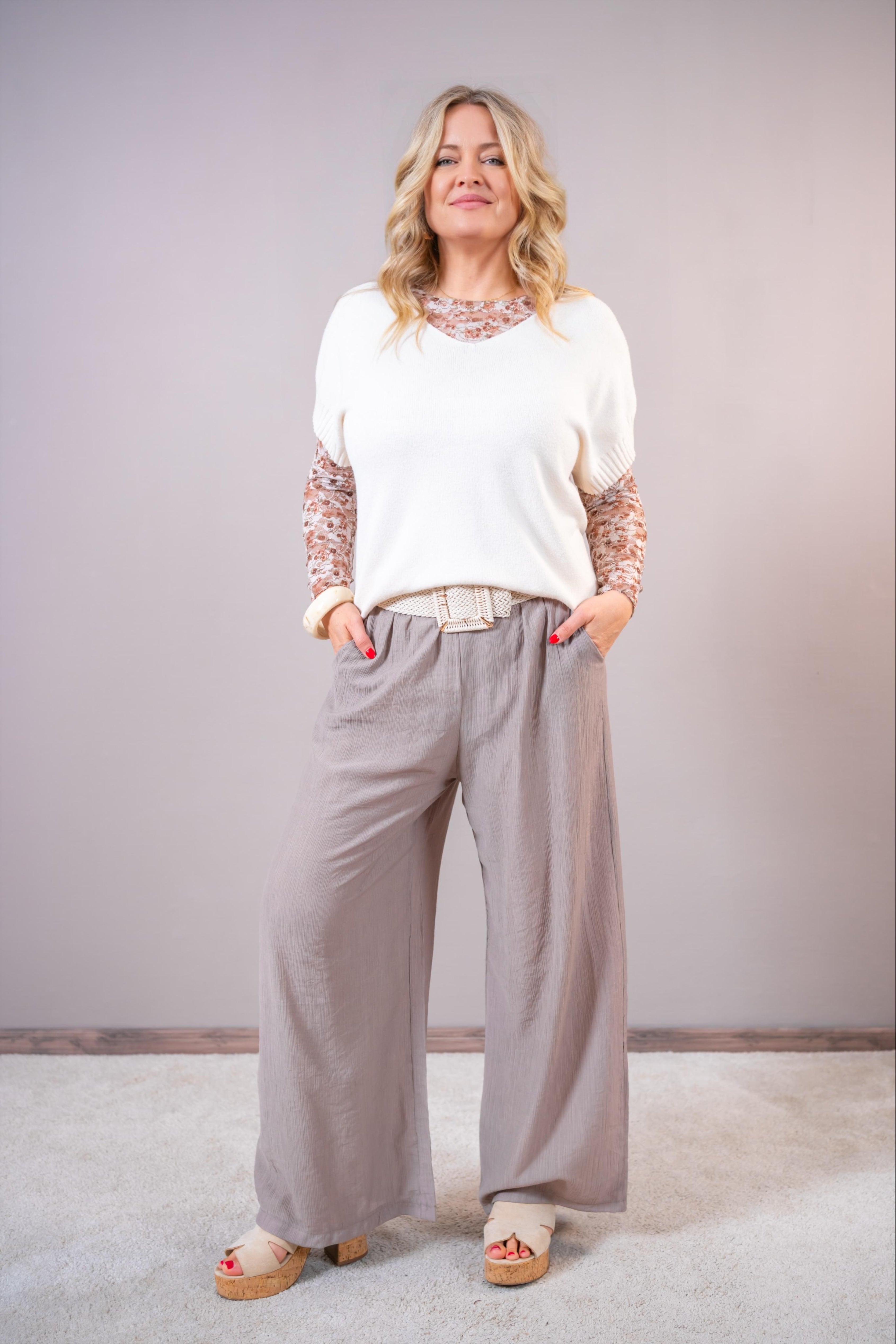 Feinstrick-Pullover Kurzarm, creme
