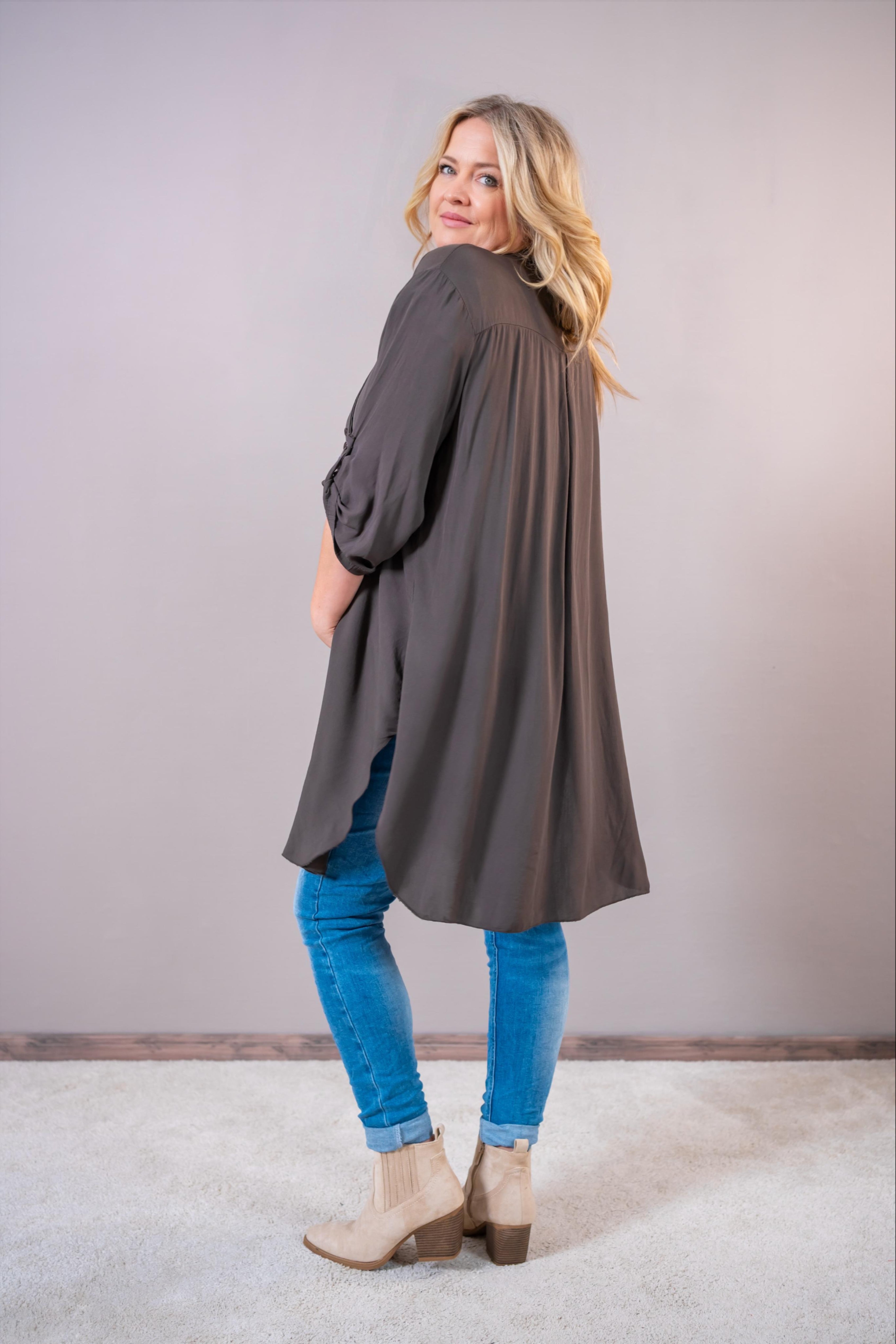 Longbluse in Schokobraun