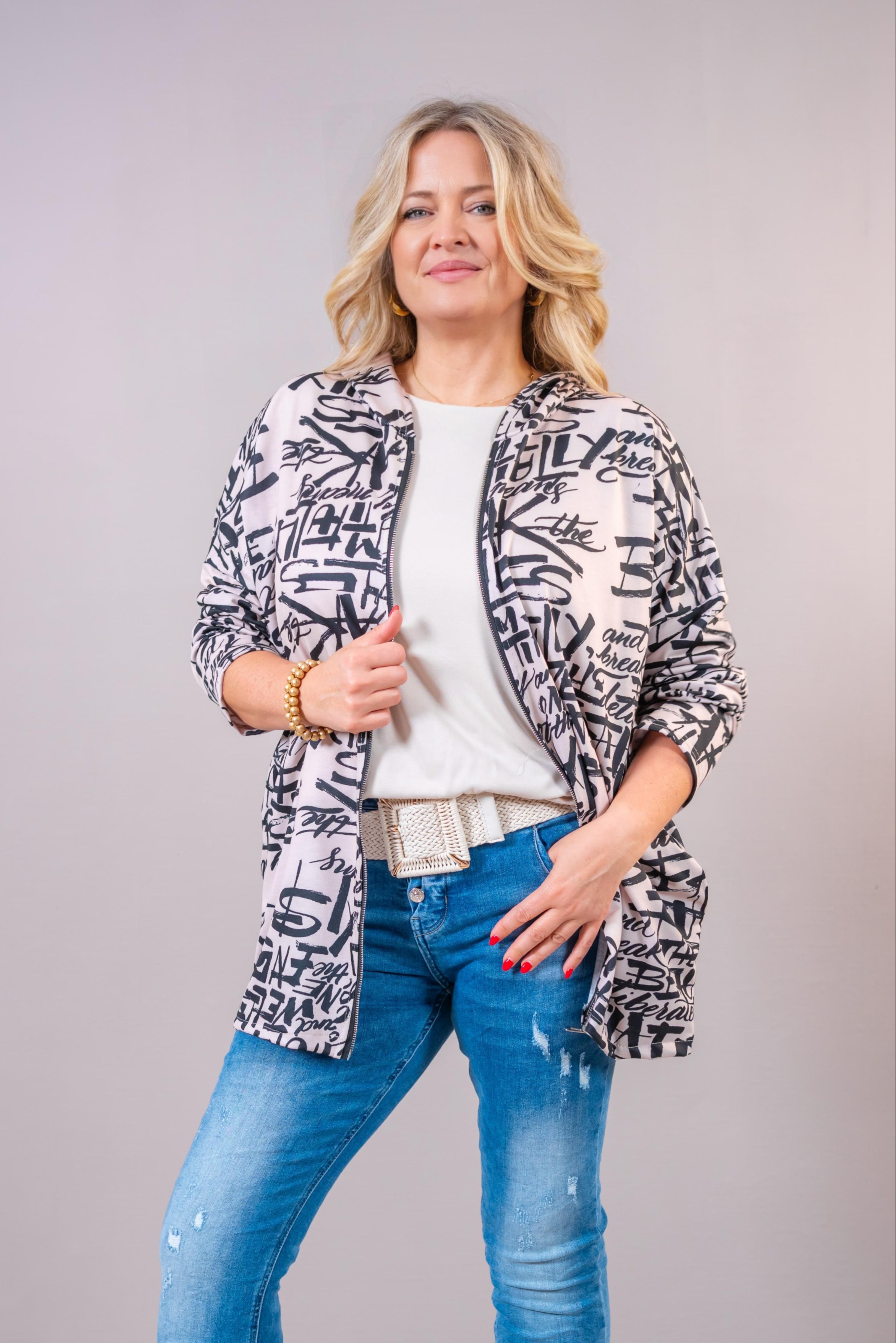 Kapuzenjacke "Urban Script", beige/schwarz