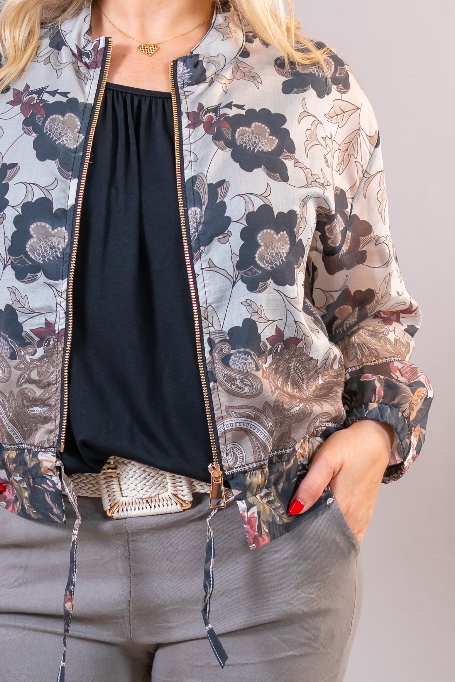 Blousonjacke "Floral Chic", beige/anthrazit