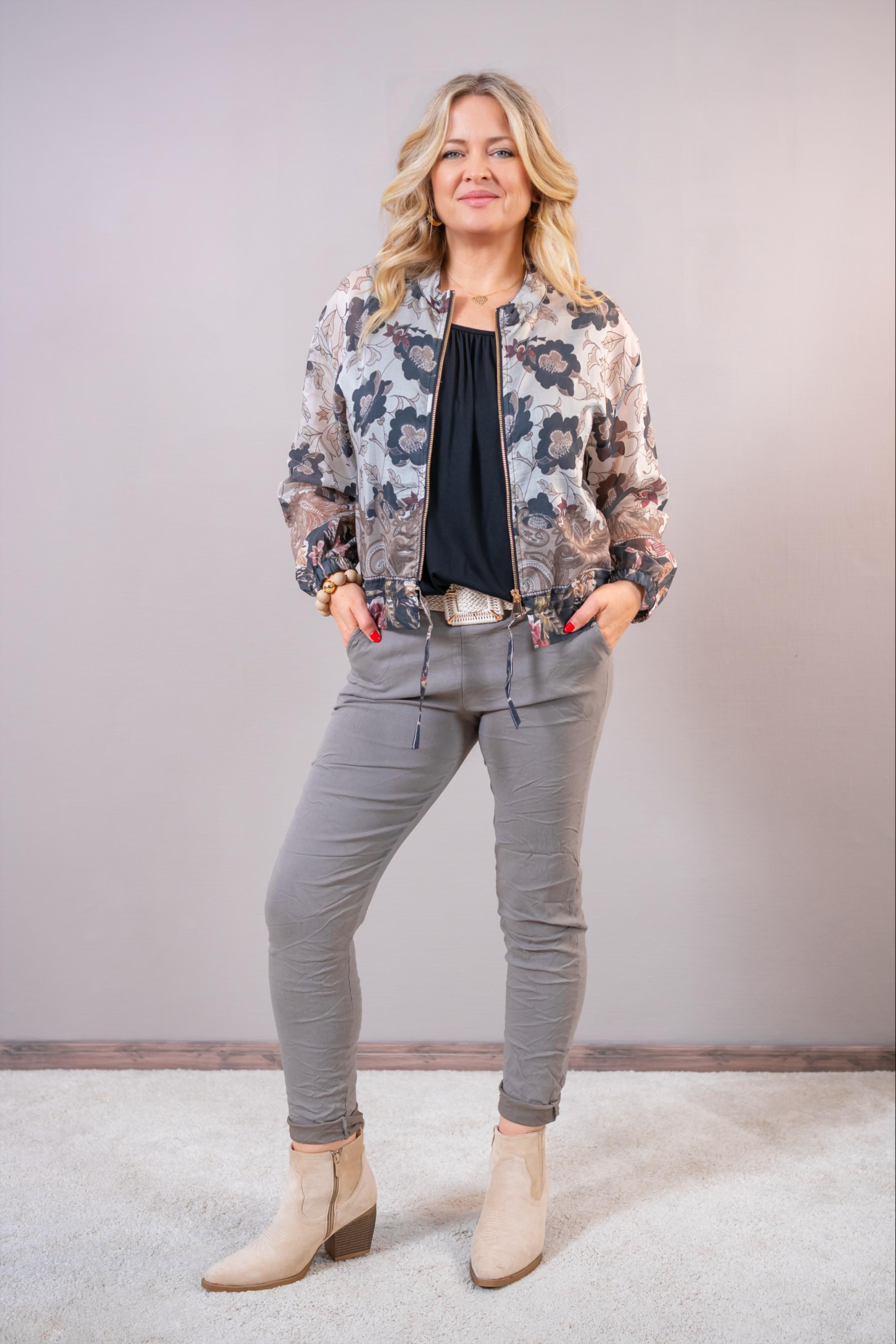 Blousonjacke "Floral Chic", beige/anthrazit