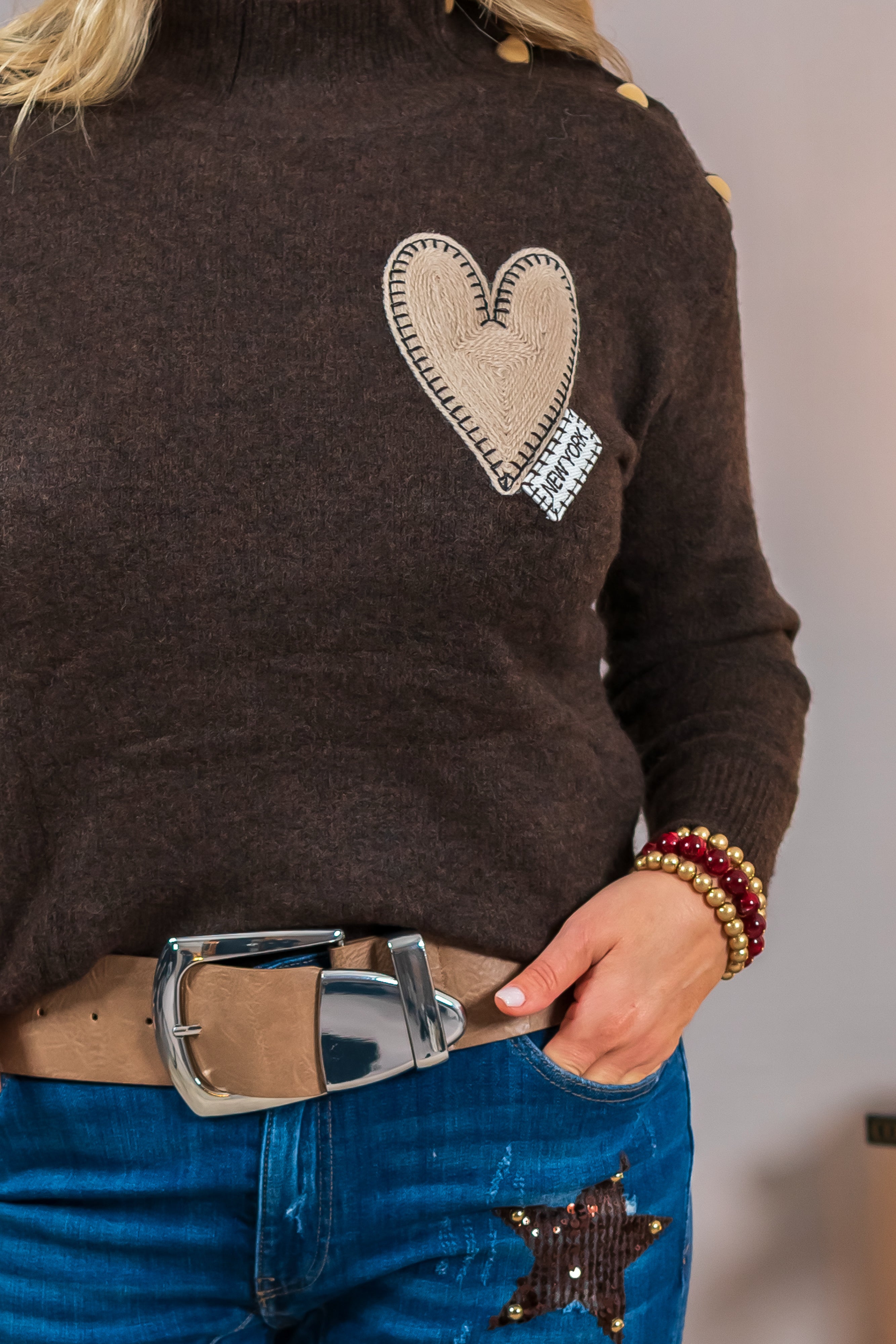 Strickpullover mit Herz-Detail, schokobraun