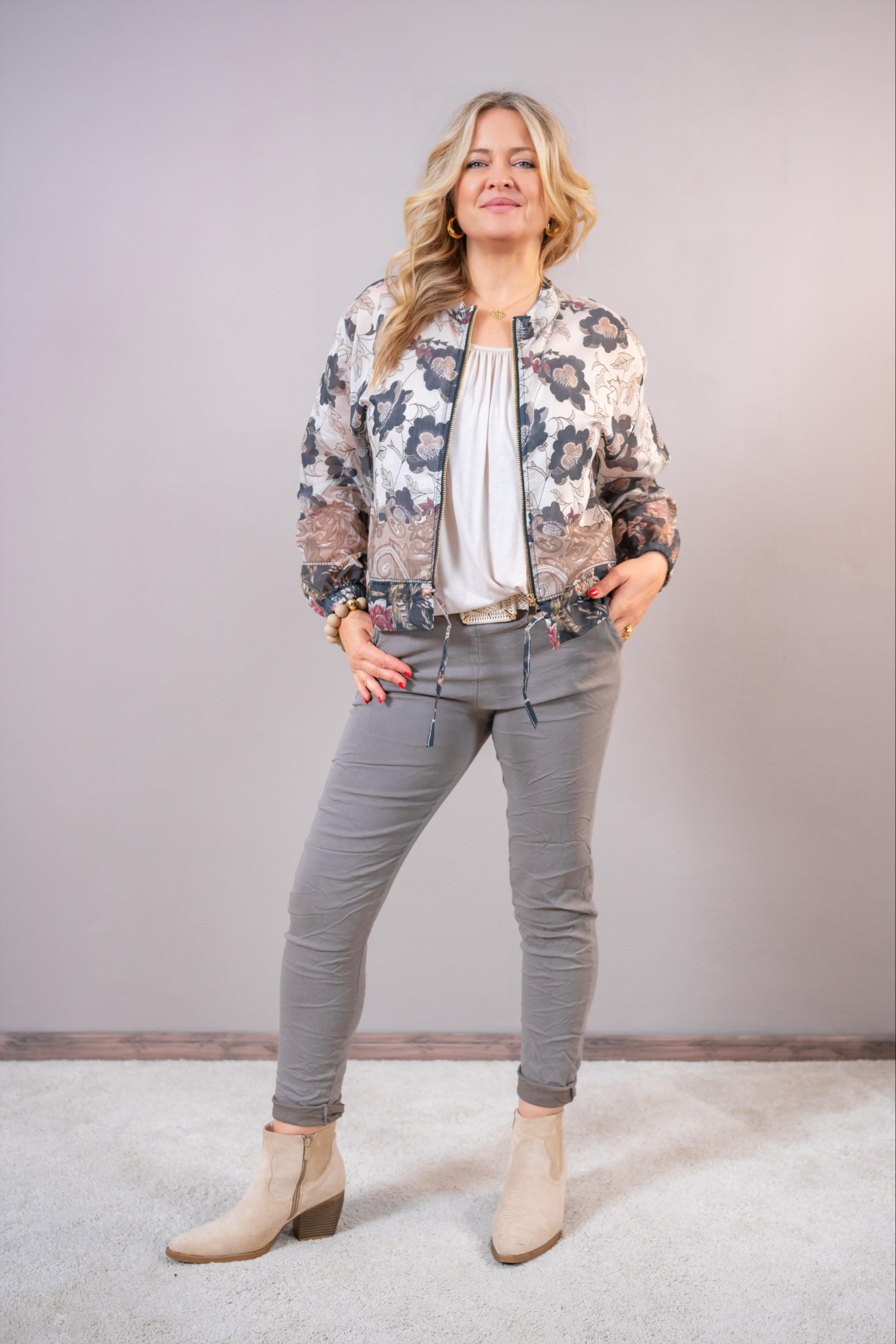 Stretchhose mit Glitzerkordel, taupe