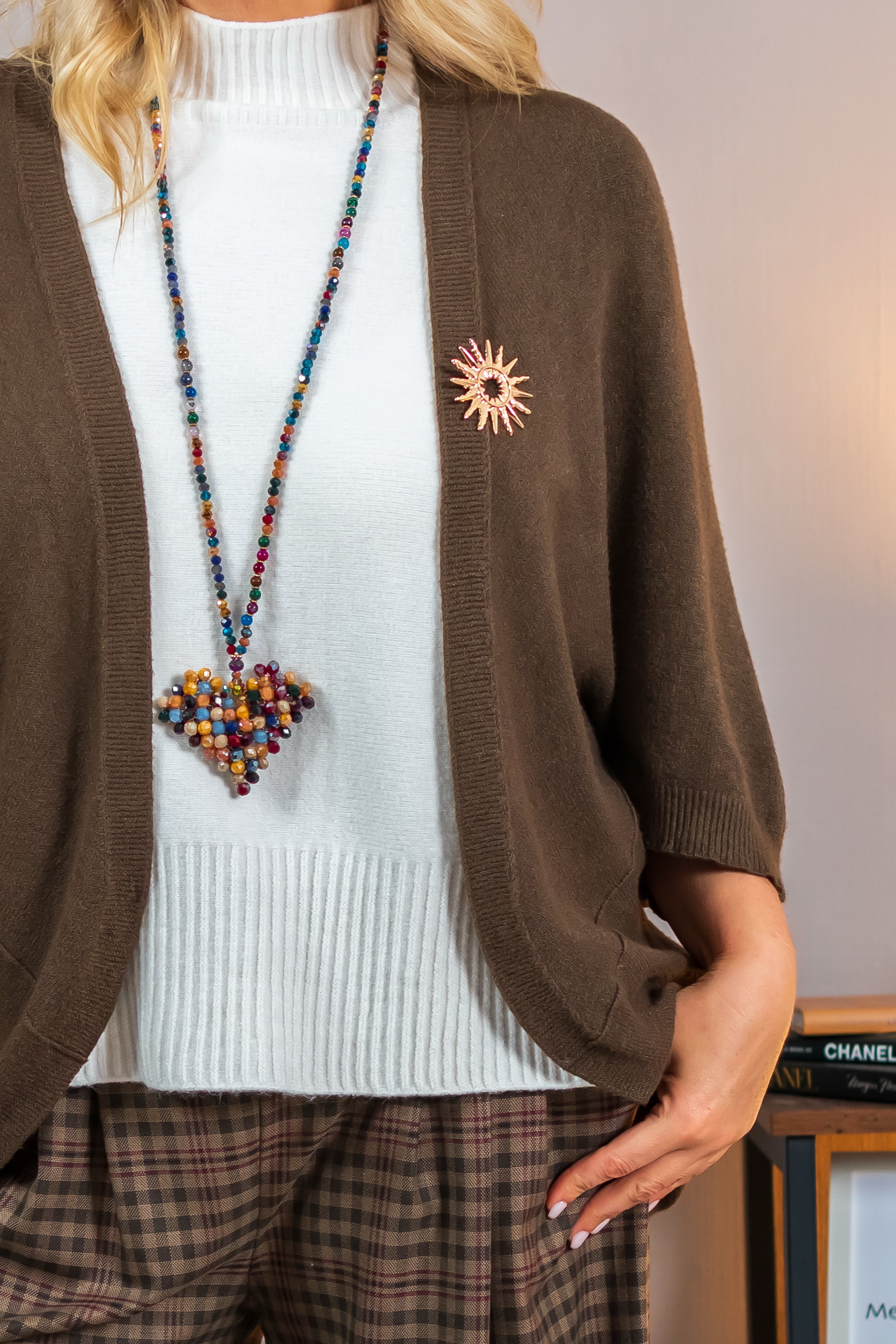 Strickjacke mit Broschendetail, khaki