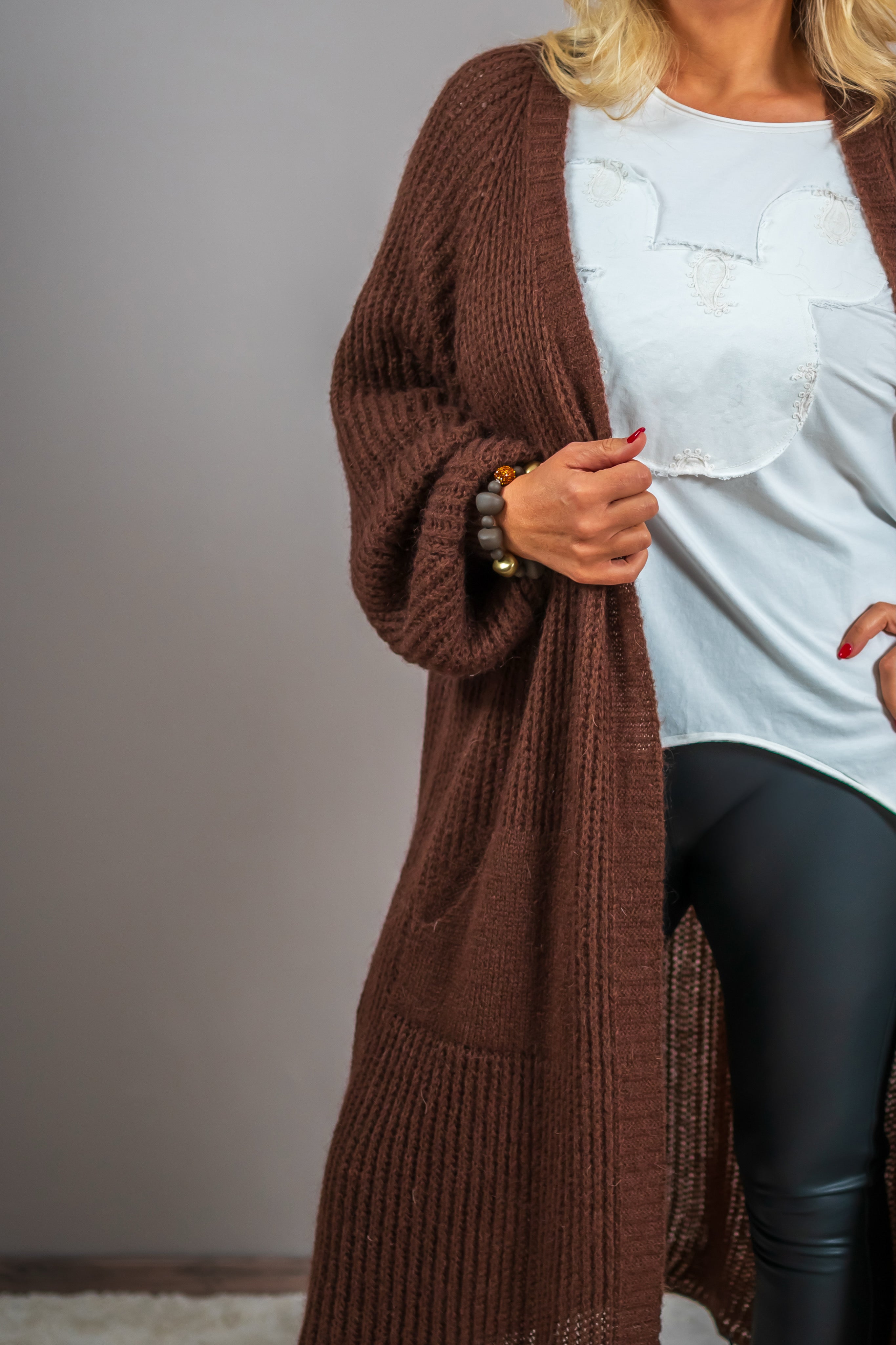 Offener Strick-Cardigan in Schokobraun