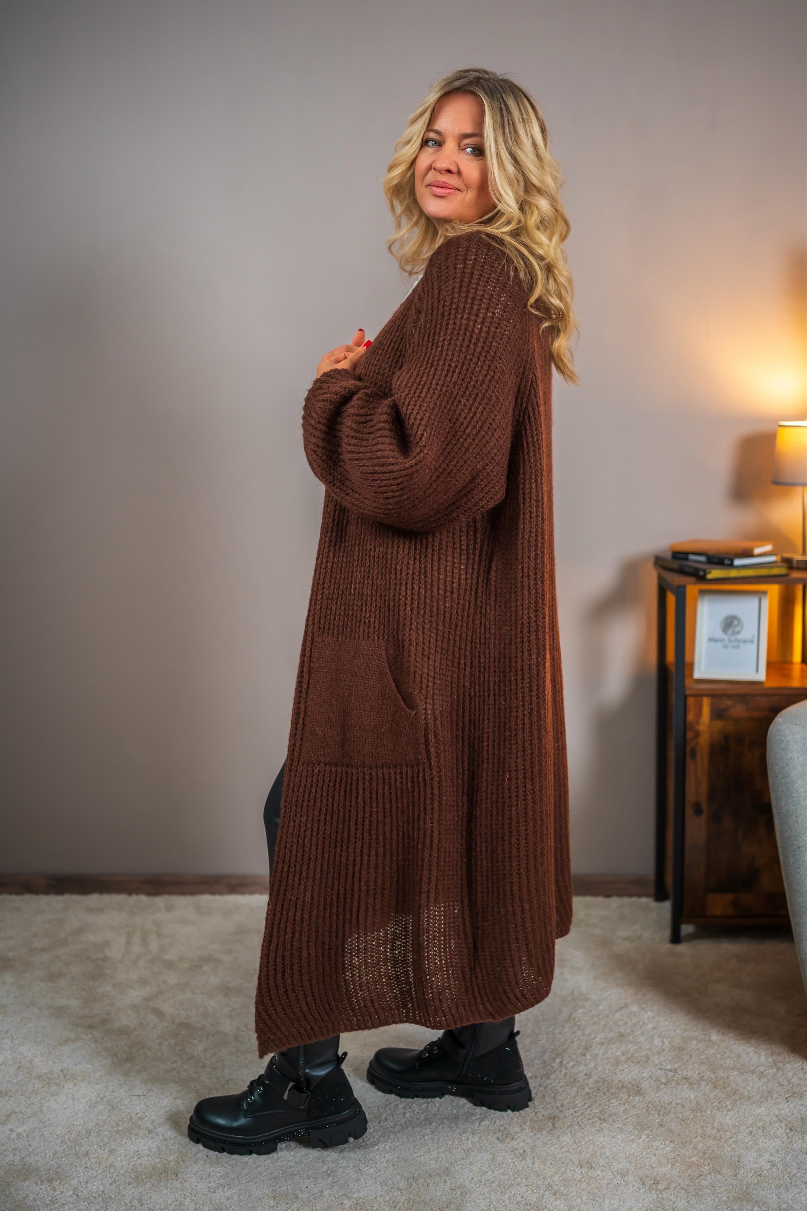 Offener Strick-Cardigan in Schokobraun