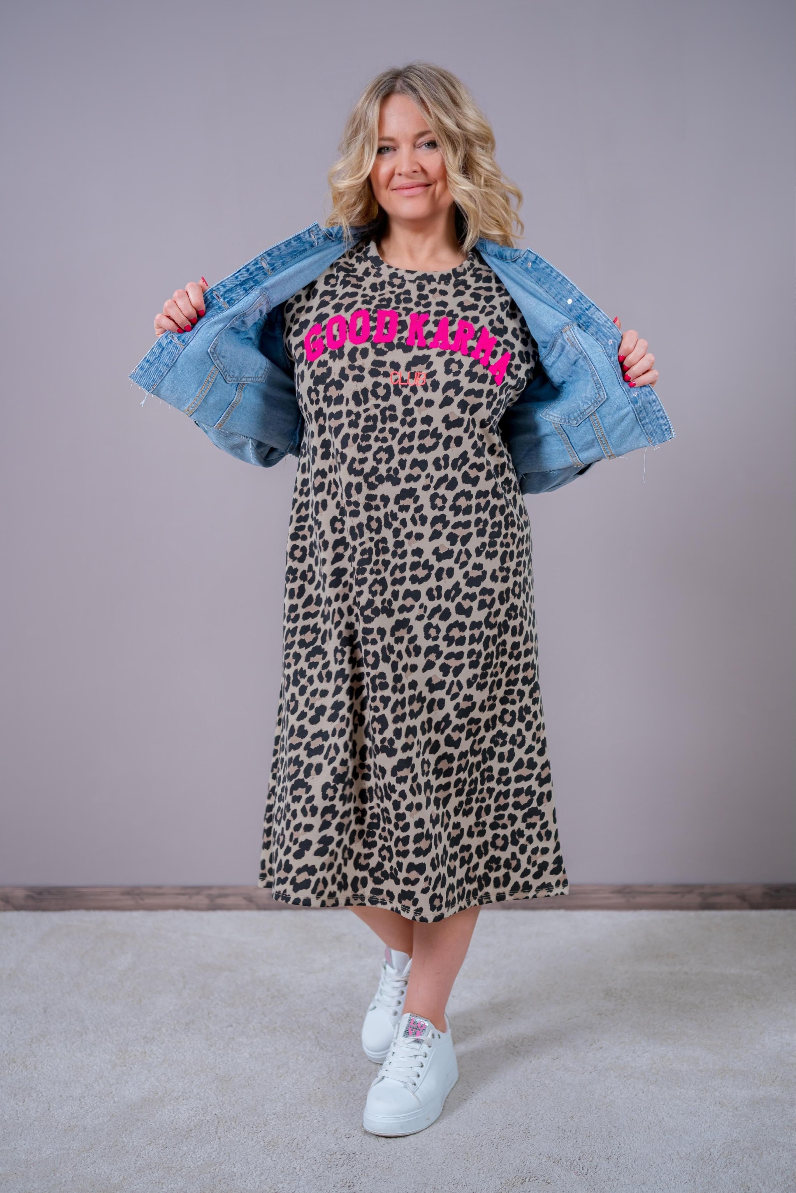 Leo-Shirtkleid mit Print, schwarz/beige