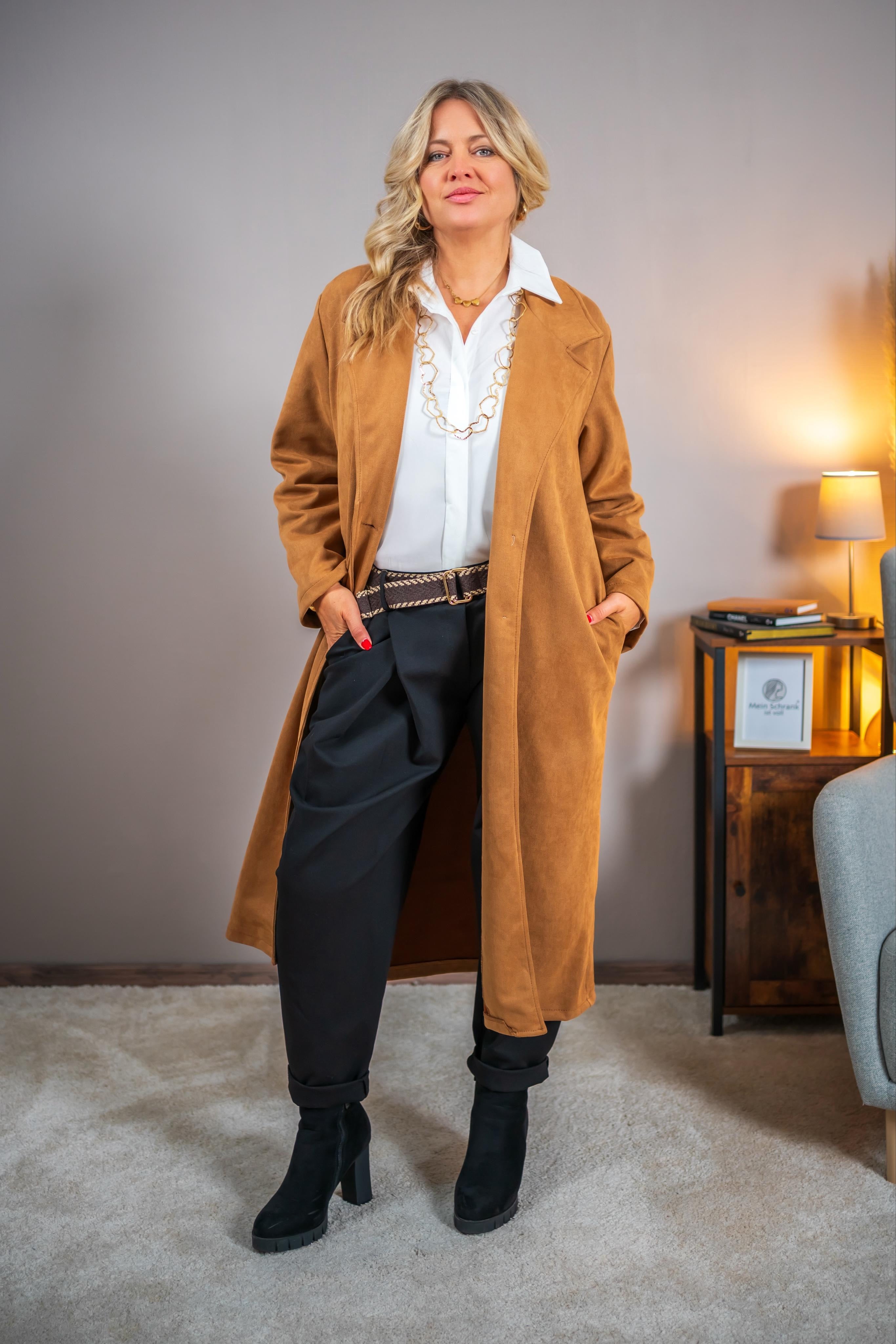 Langer, weicher Mantel, camel