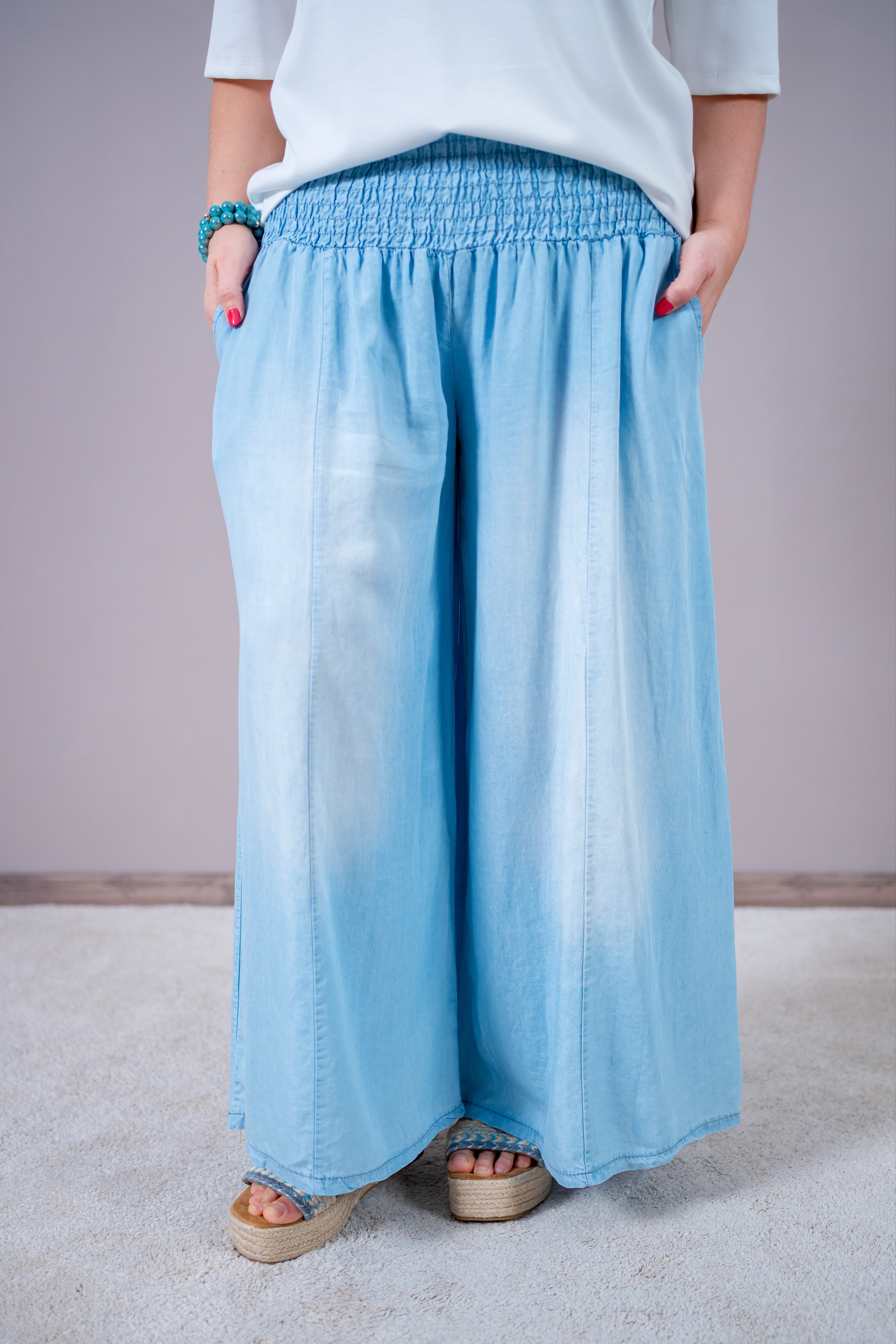 Palazzo-Hose in Denim-Optik, helle Waschung