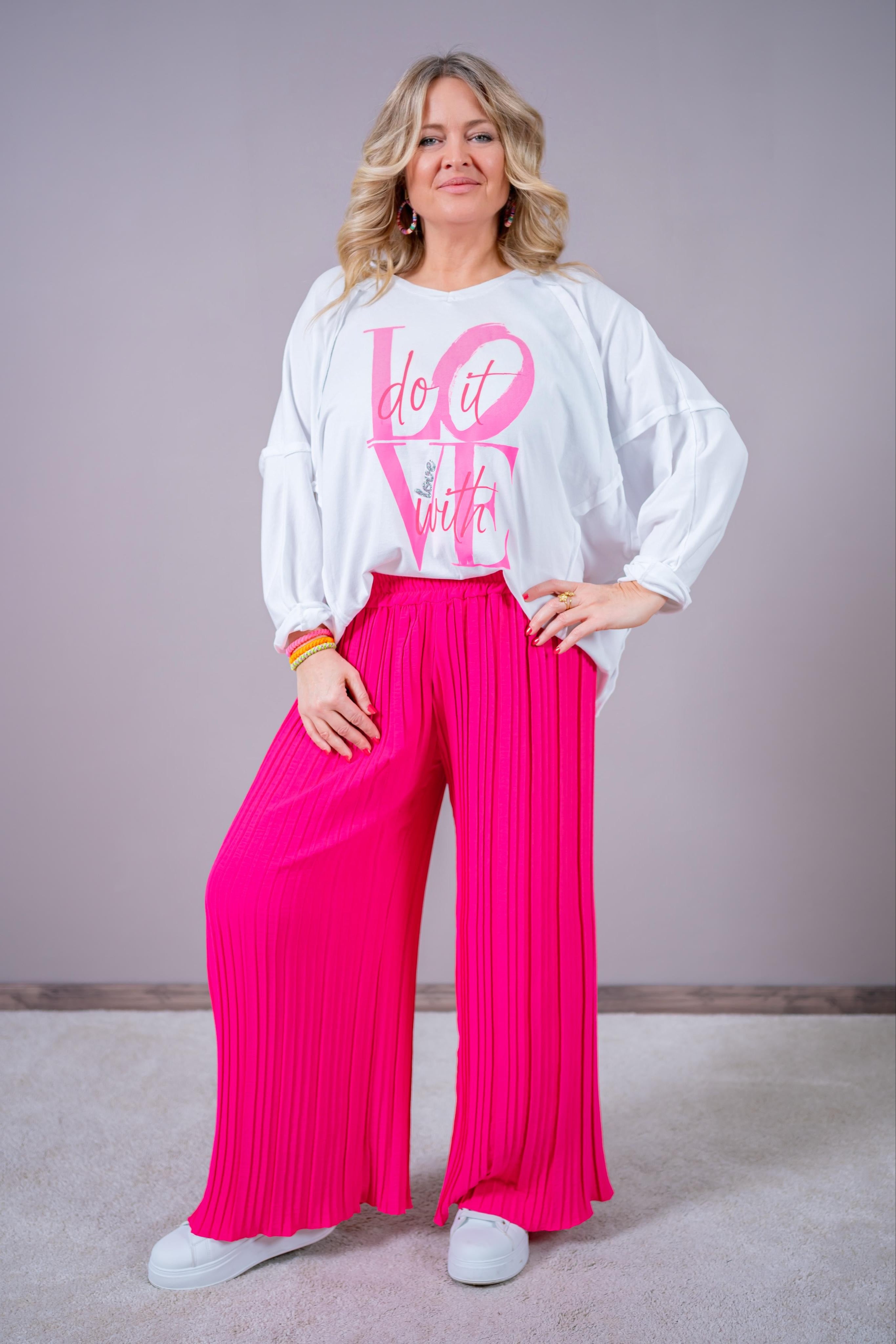 Langarmshirt mit Print "DO IT WITH LOVE", weiß/pink