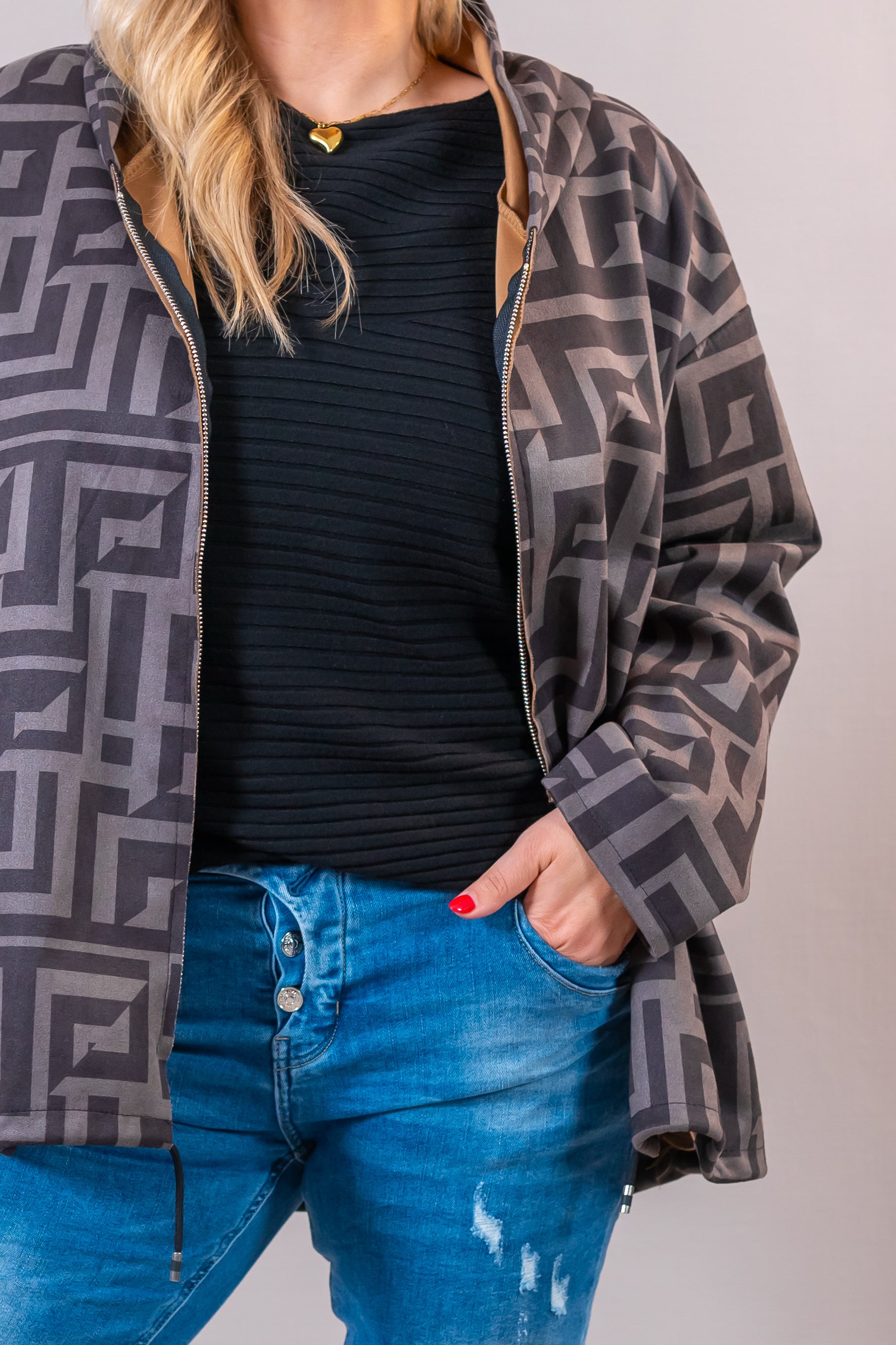 Übergangsmanteljacke mit Grafikmuster, taupe/anthrazit