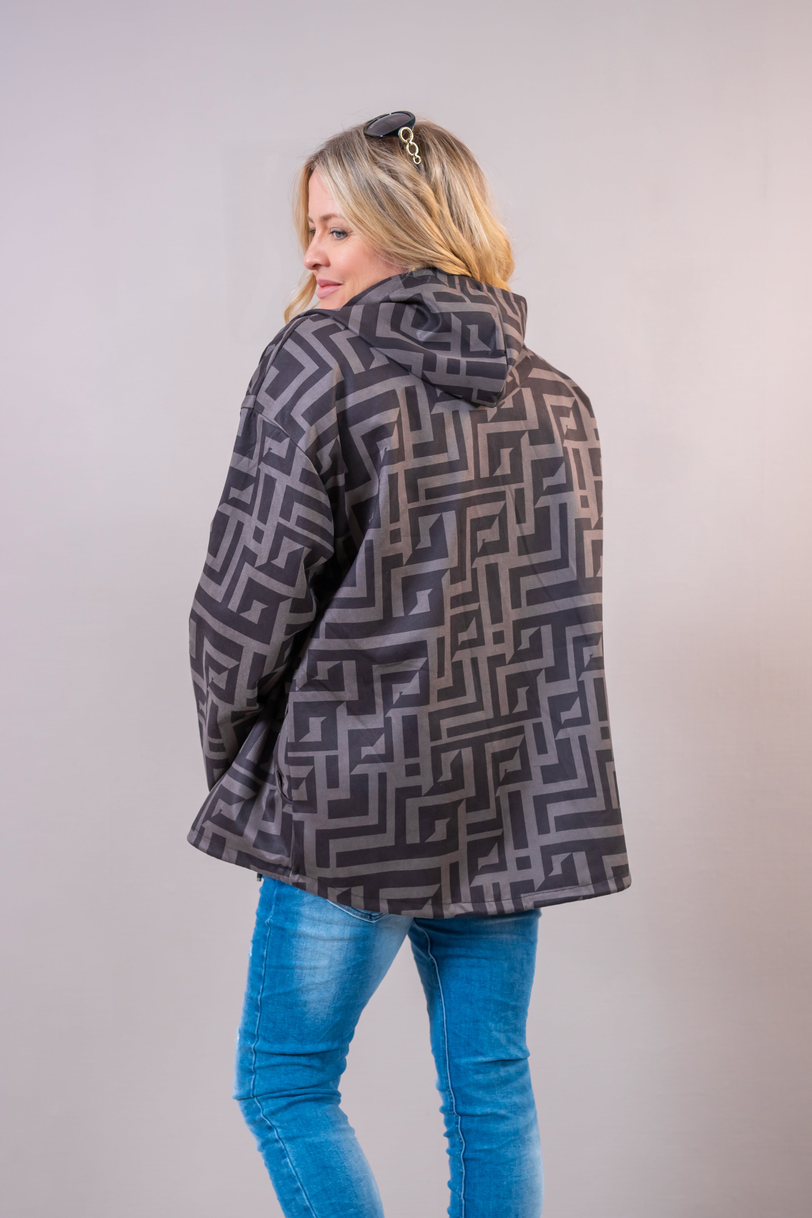 Übergangsmanteljacke mit Grafikmuster, taupe/anthrazit