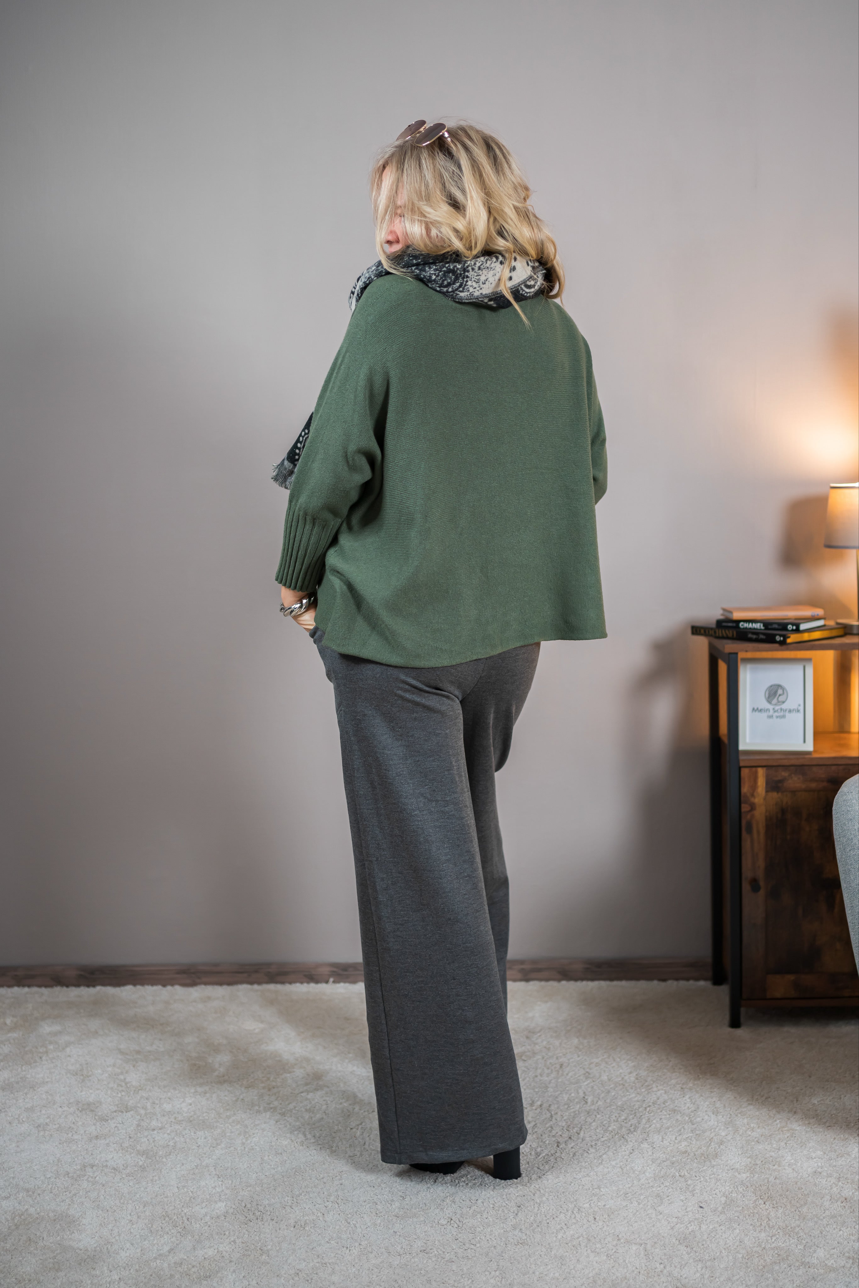 Strickpullover mit Stehkragen, khaki