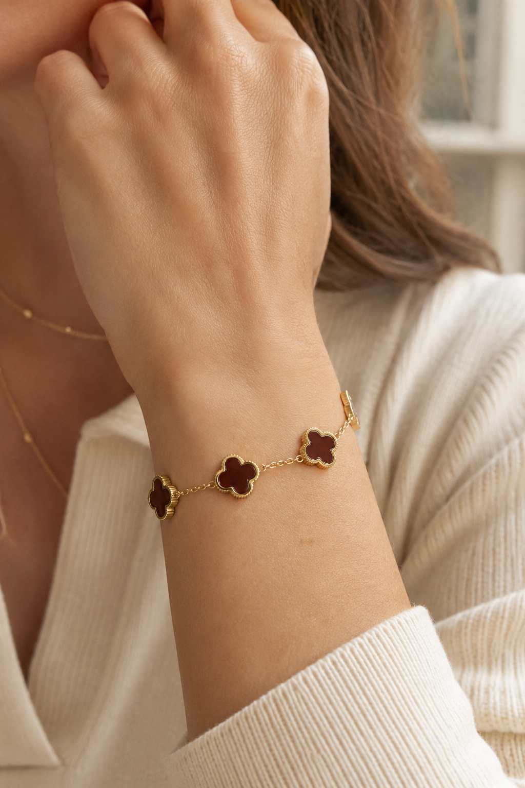 Armband "Lucky Clover", gold/braun