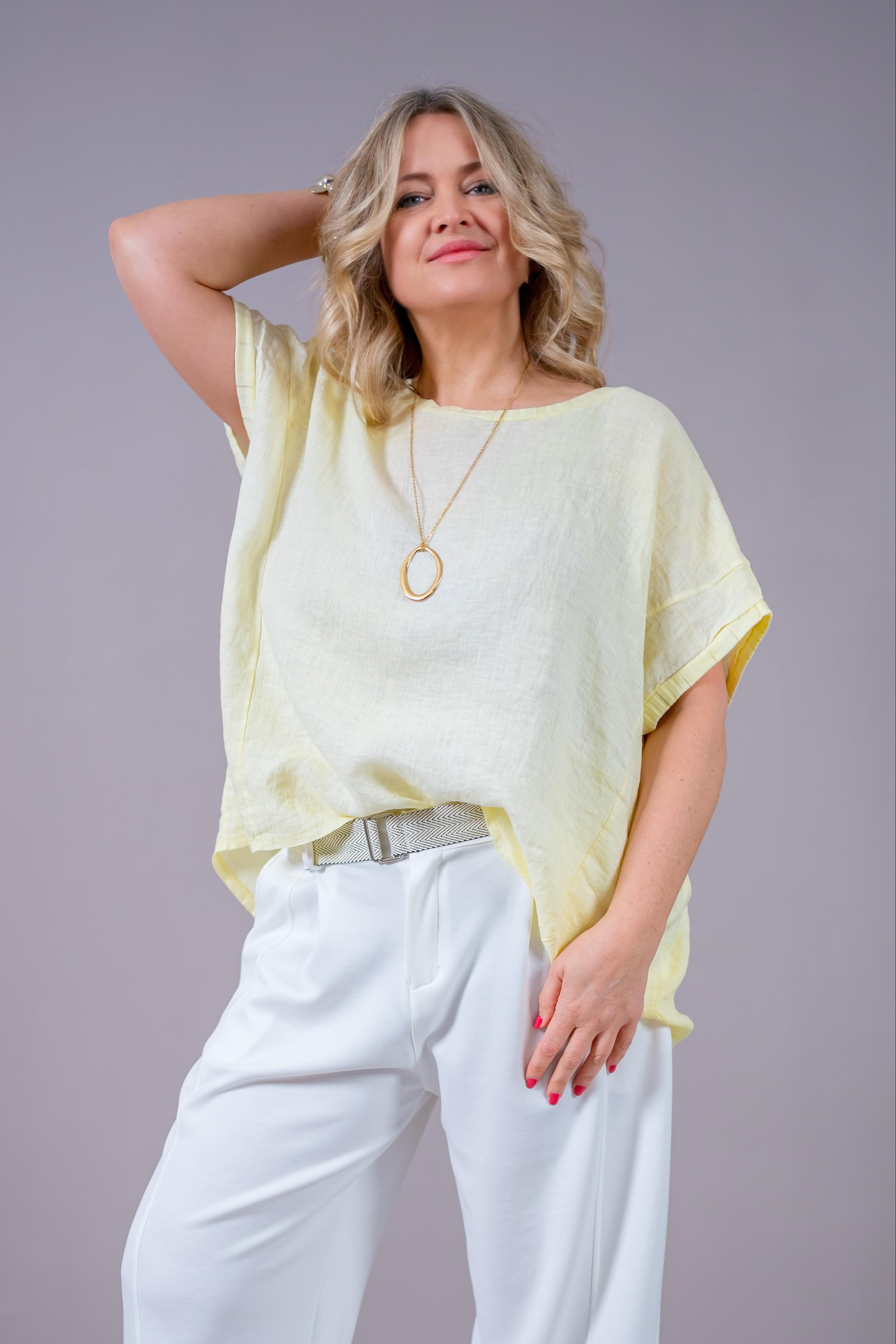 Oversize Leinenshirt, gelb