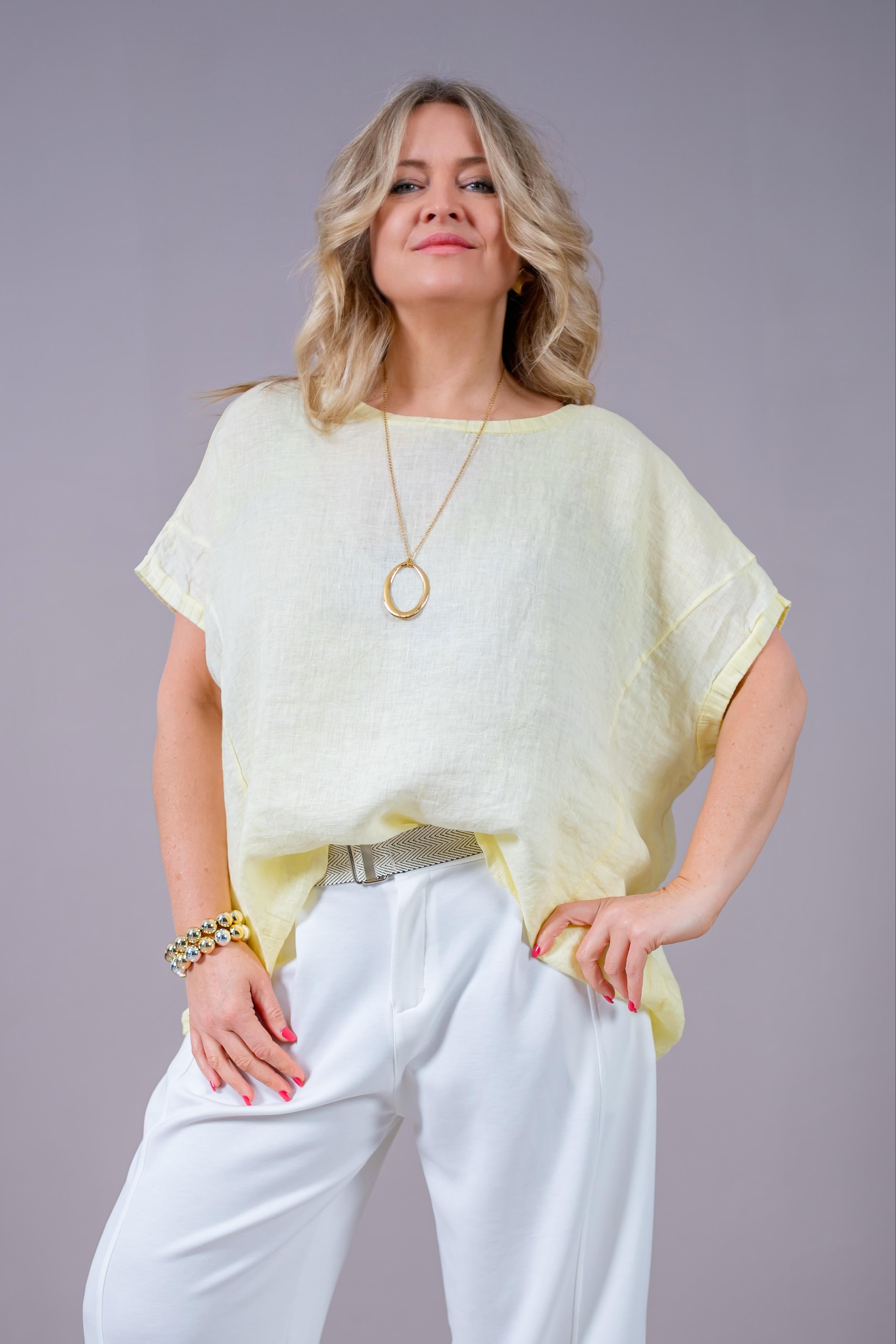 Oversize Leinenshirt, gelb