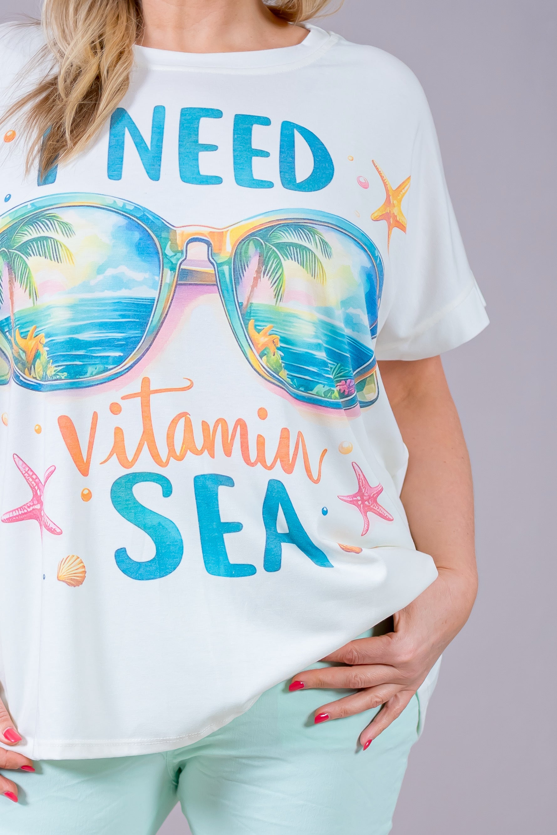 Oversize-Shirt "I need Vitamin Sea", creme