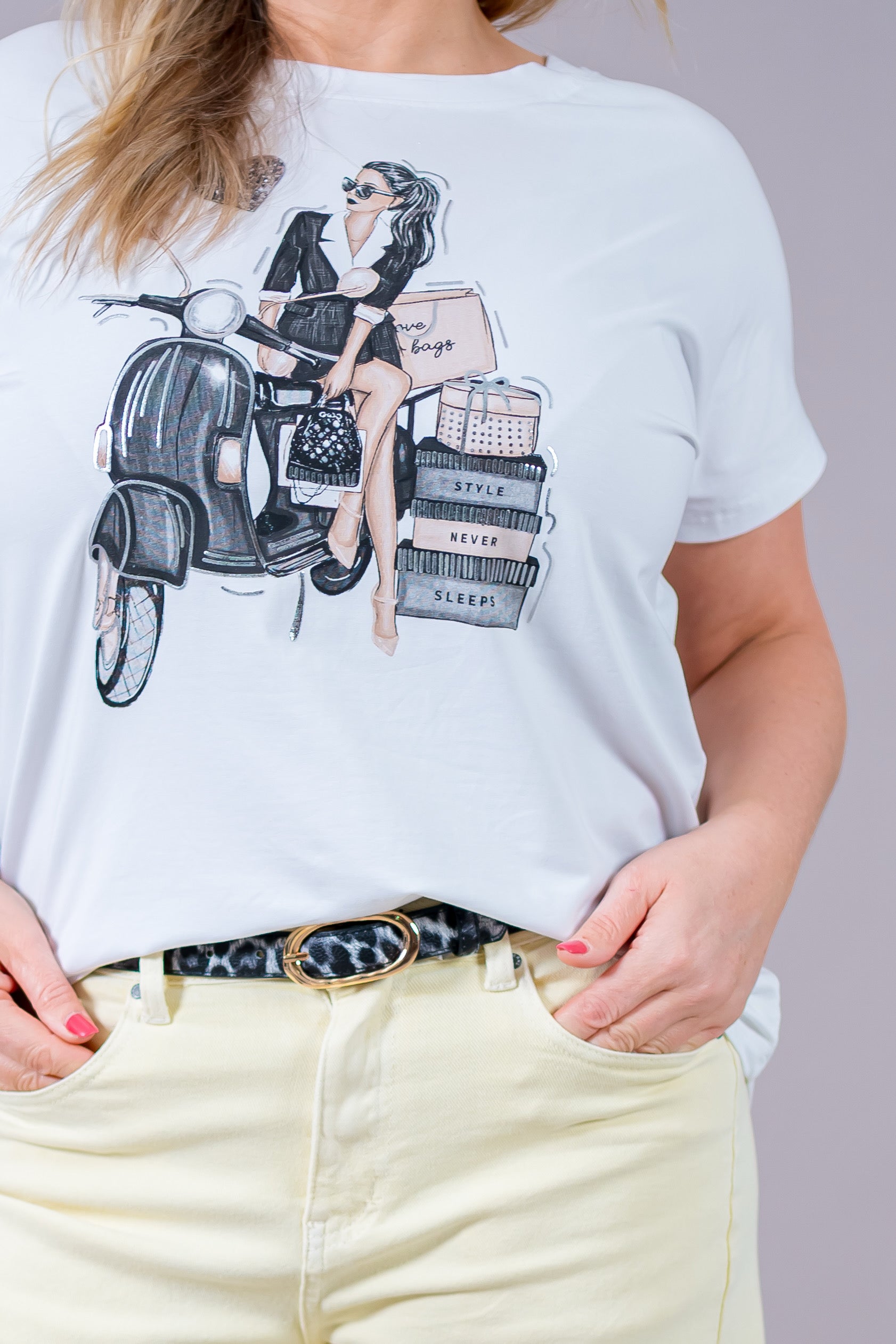T-Shirt mit Fashion-Print, weiß & Glitzer-Herz