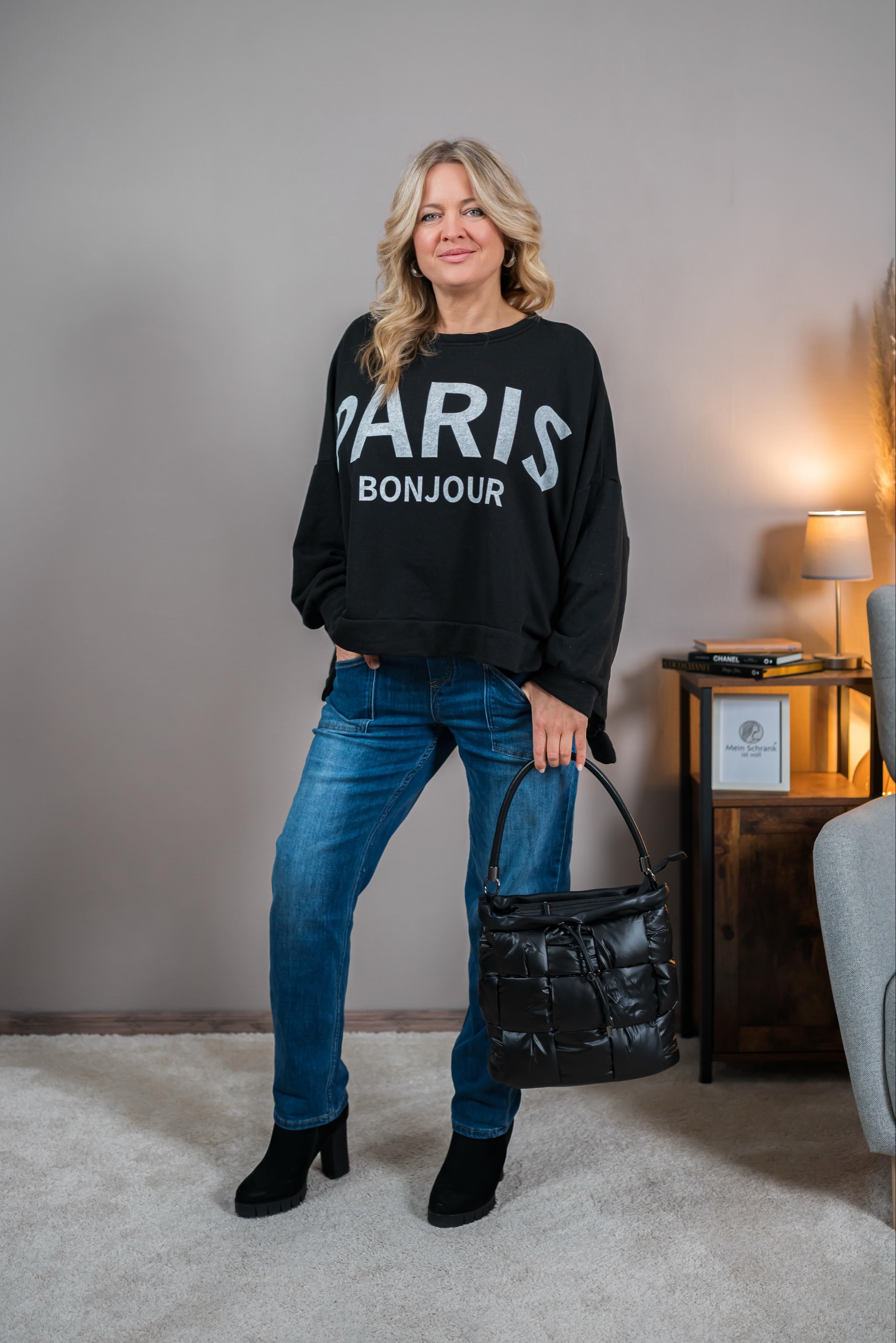 Oversize-Sweatshirt mit Schriftzug, schwarz