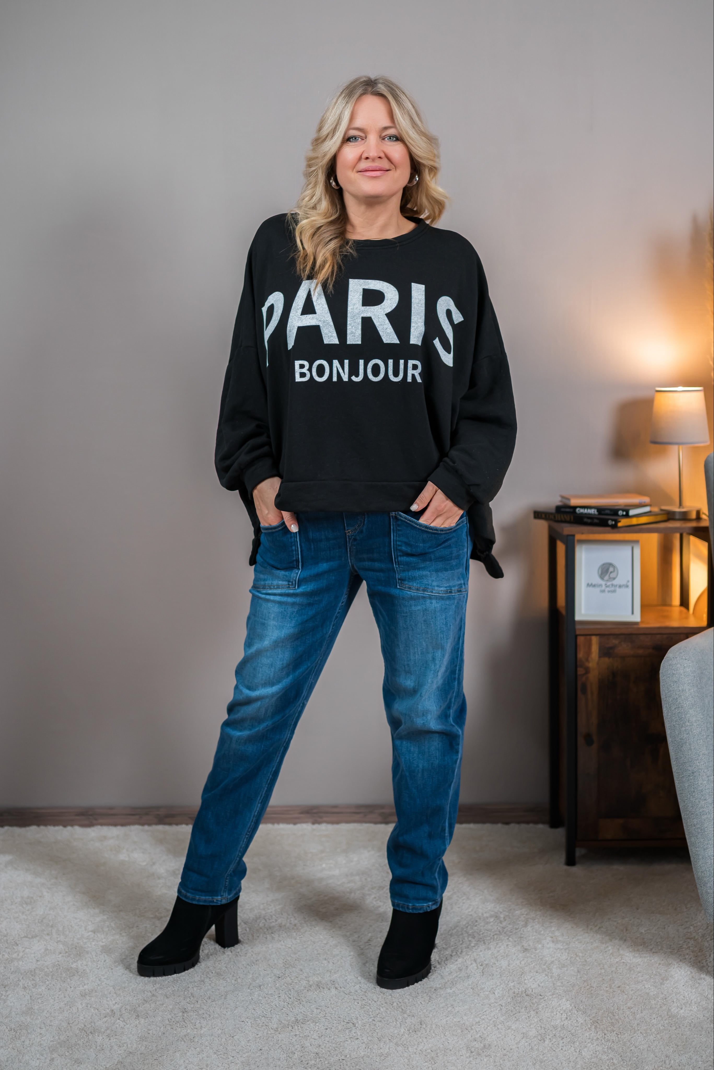 Oversize-Sweatshirt mit Schriftzug, schwarz