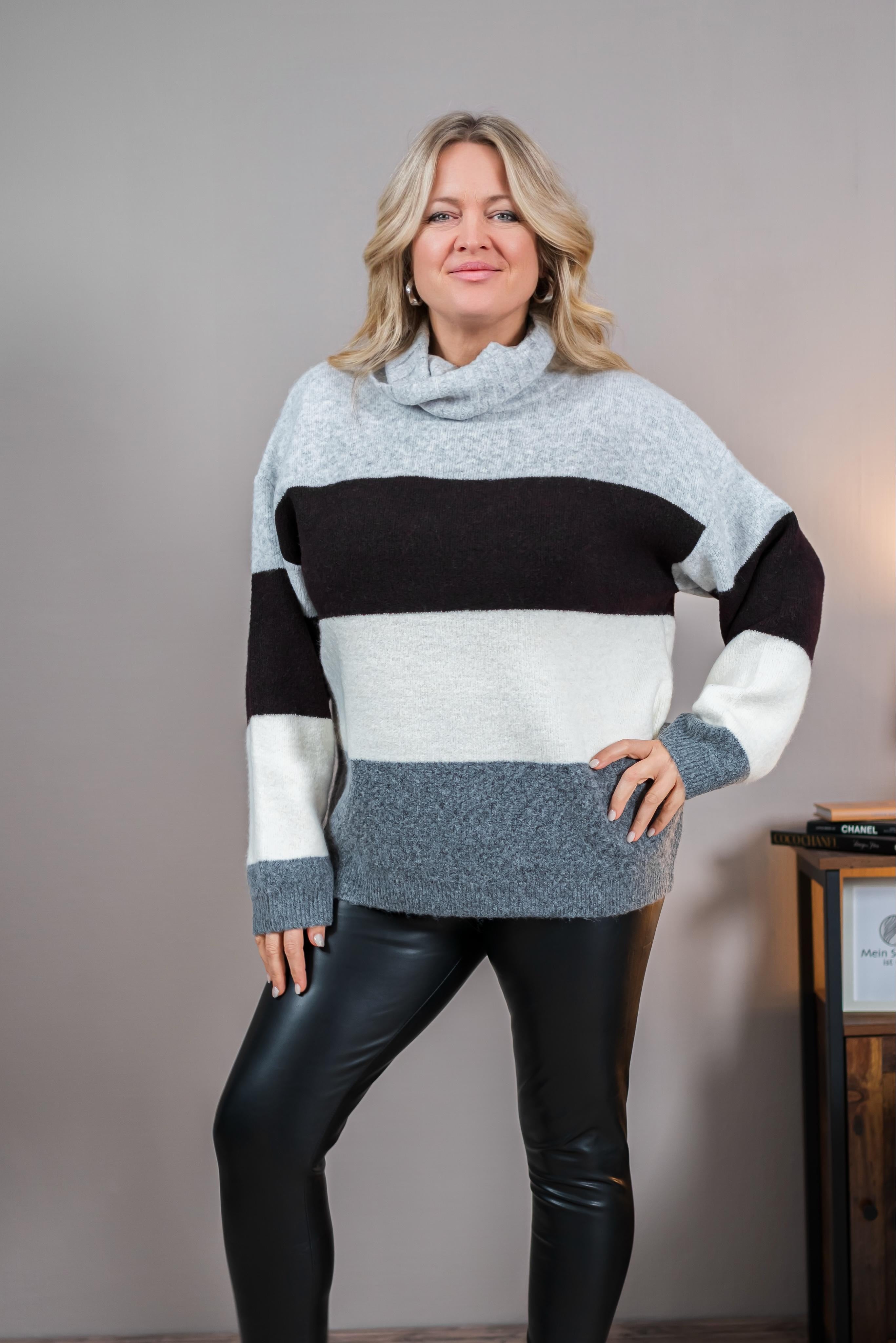 Strickpullover im Colorblock-Design, grau