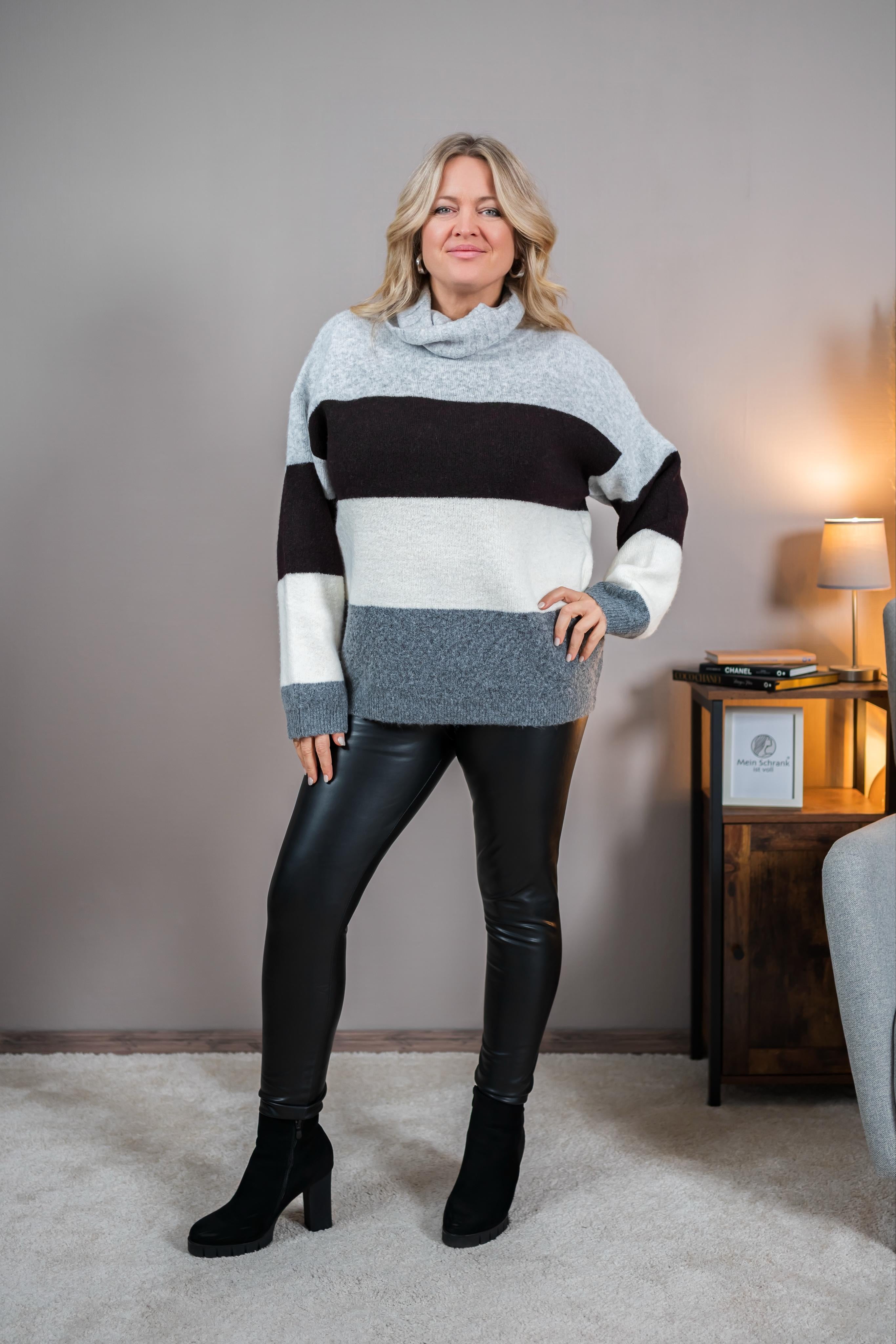 Strickpullover im Colorblock-Design, grau