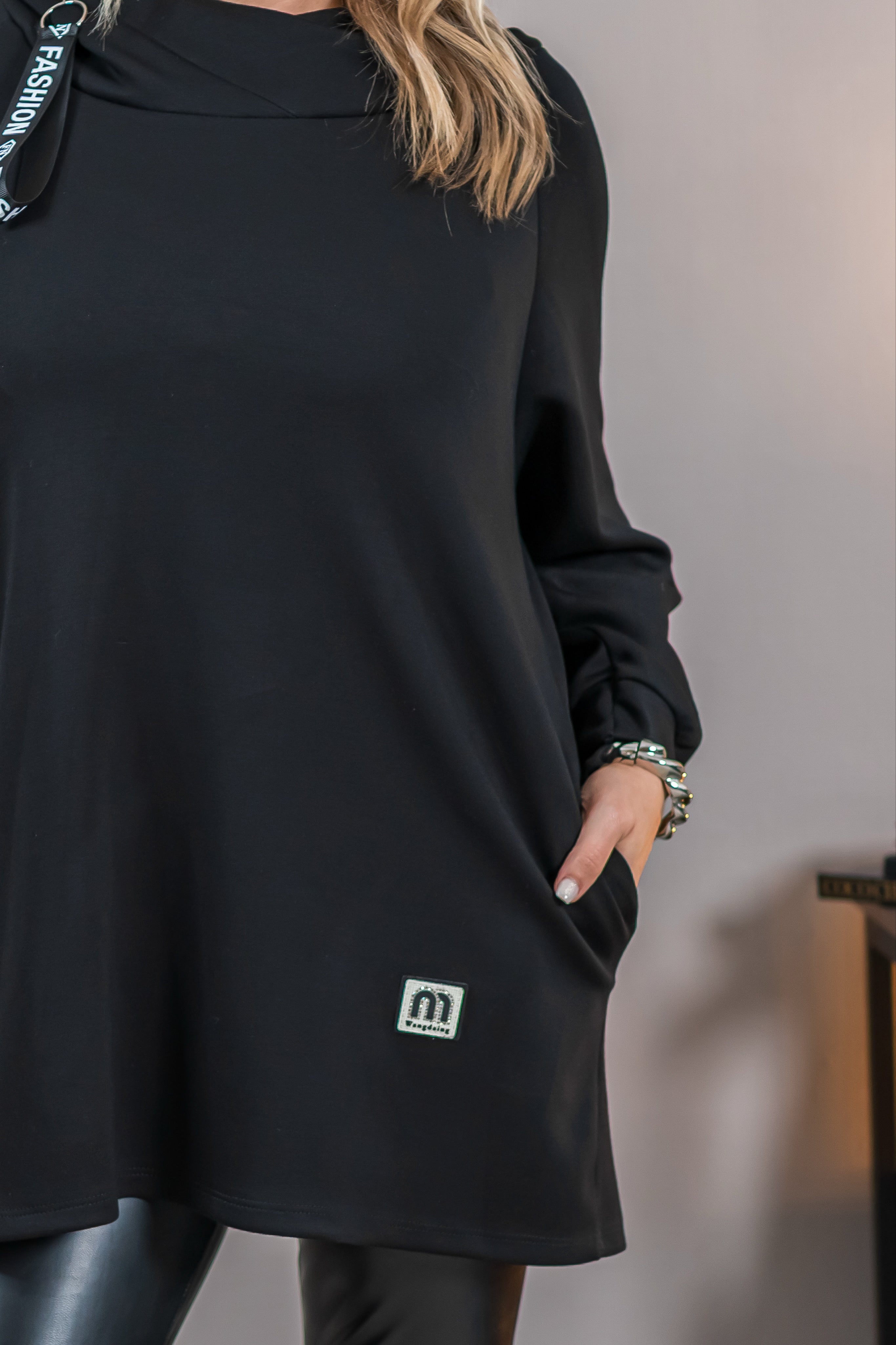 Long-Hoodie, schwarz