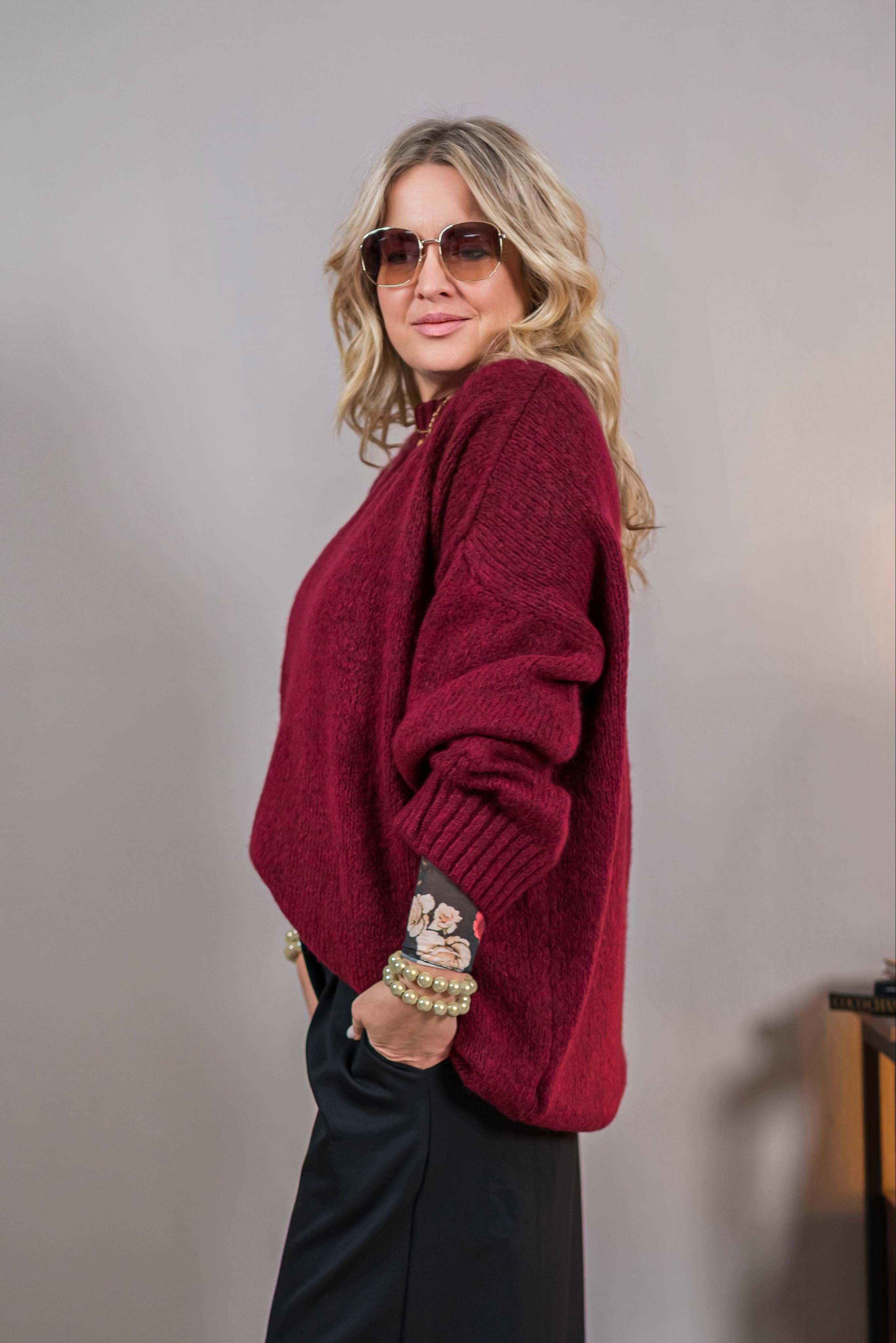 Oversize-Strickpullover, bordeaux