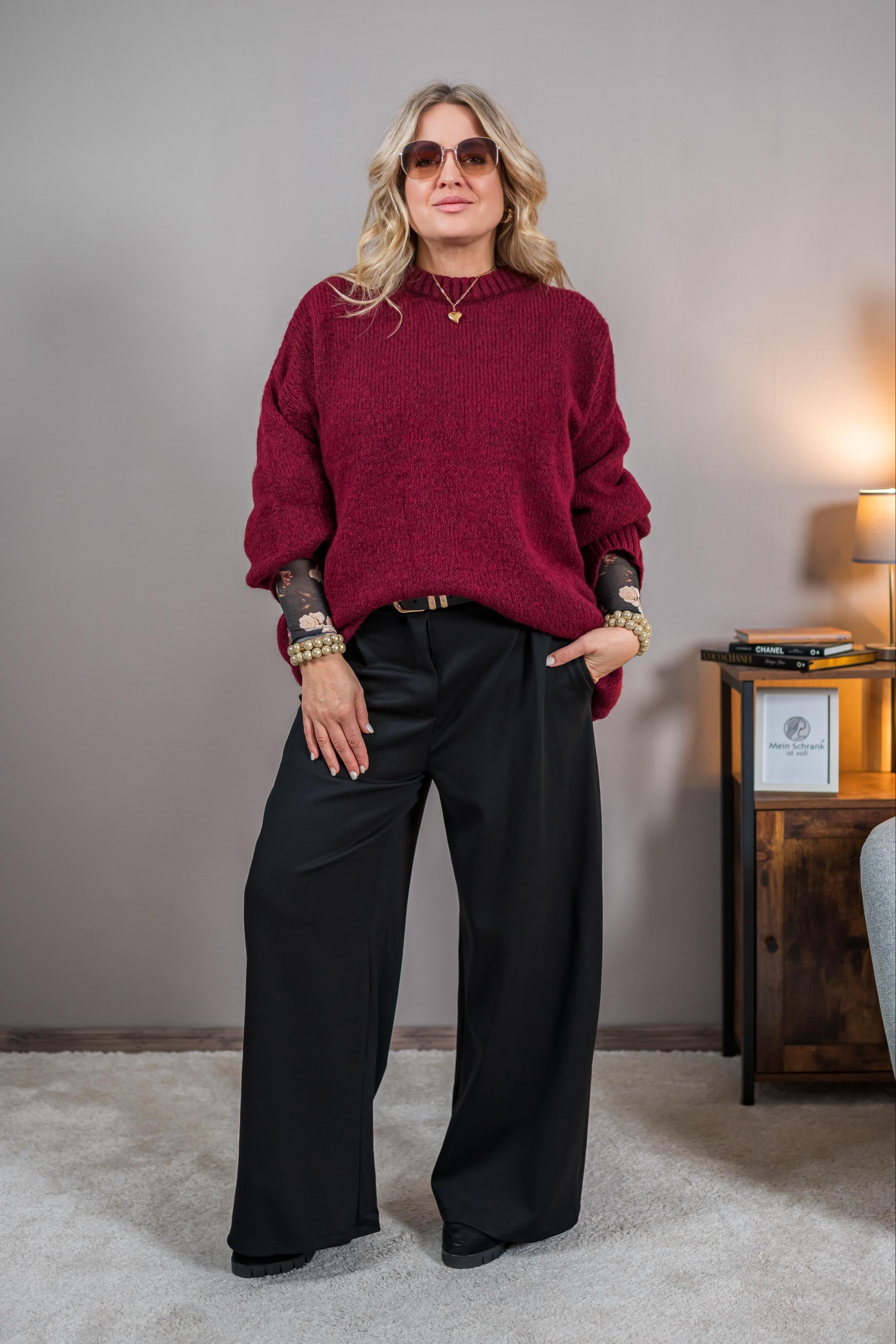 Oversize-Strickpullover, bordeaux