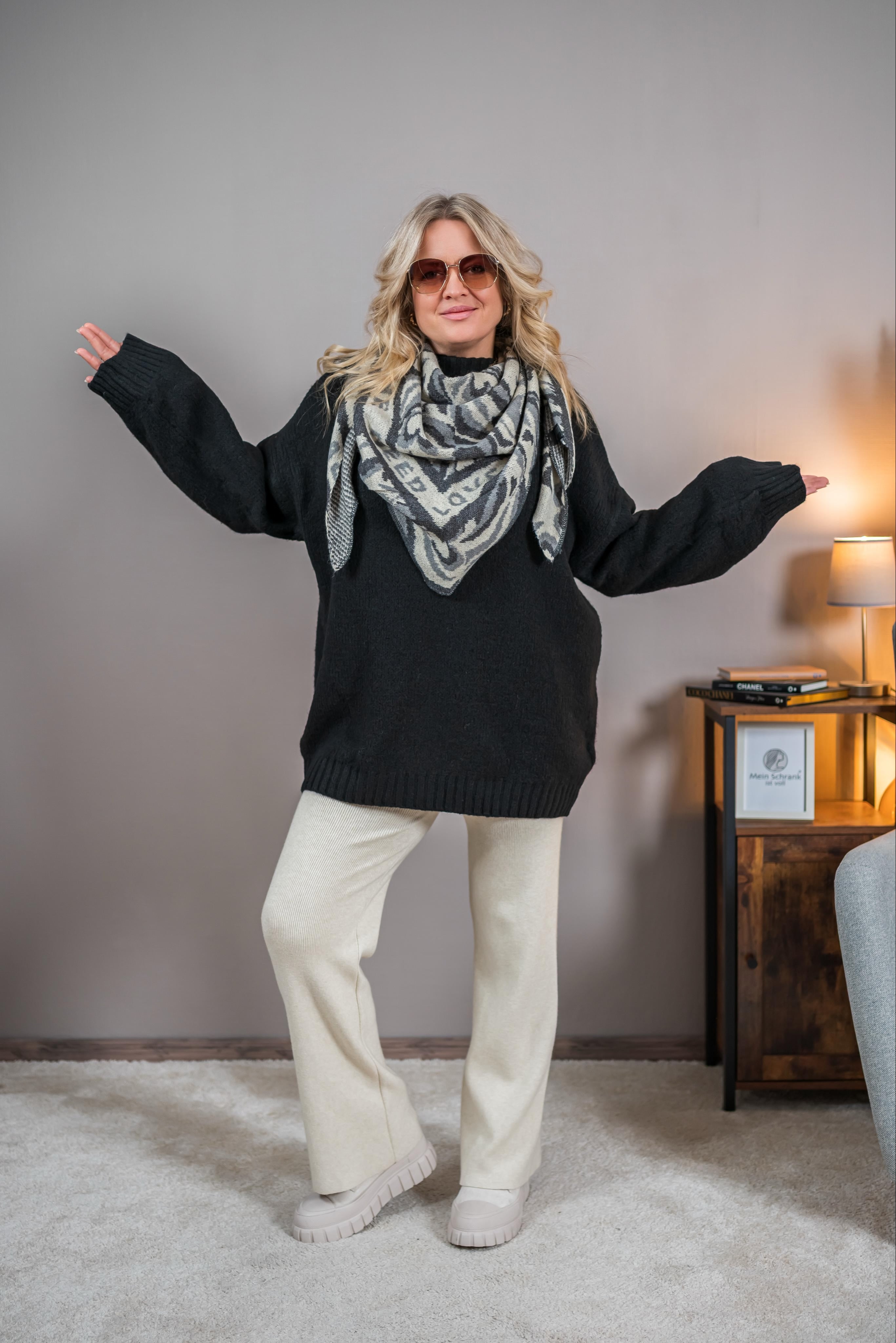 Oversize-Strickpullover, schwarz