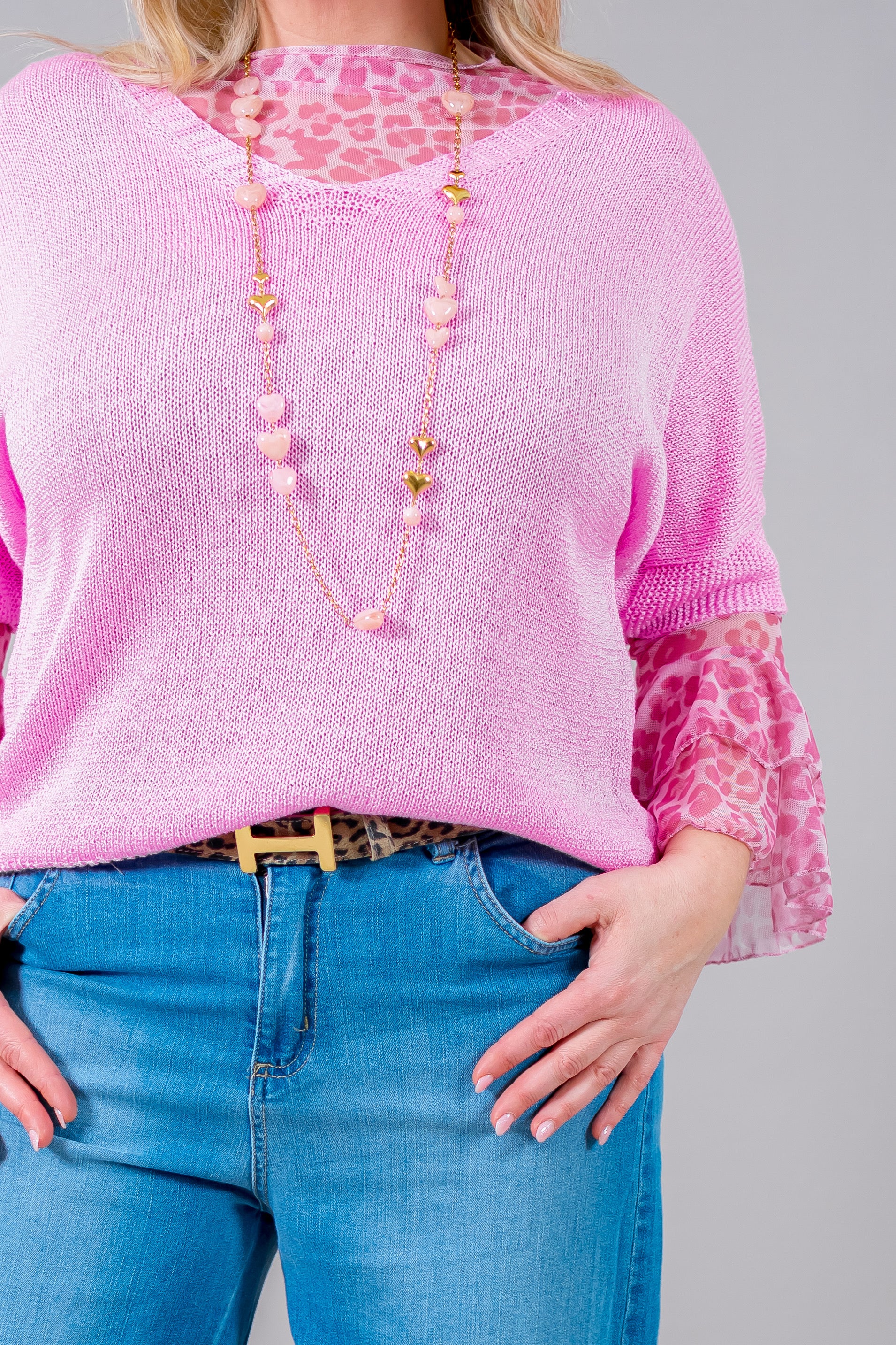 Leichter Strickpullover mit V-Ausschnitt, pink