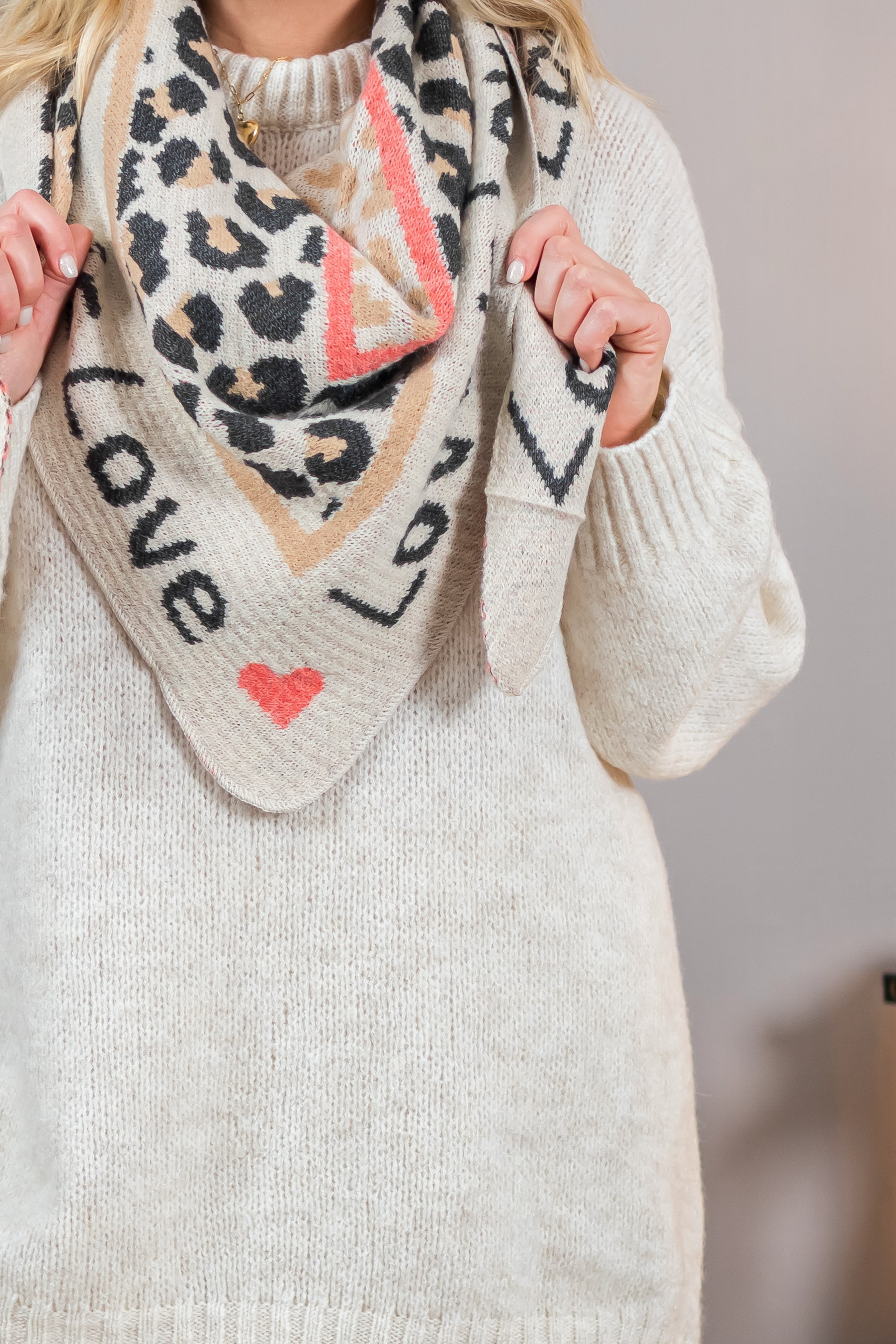 Dreiecksschal mit Print, beige-camel-grau-orange