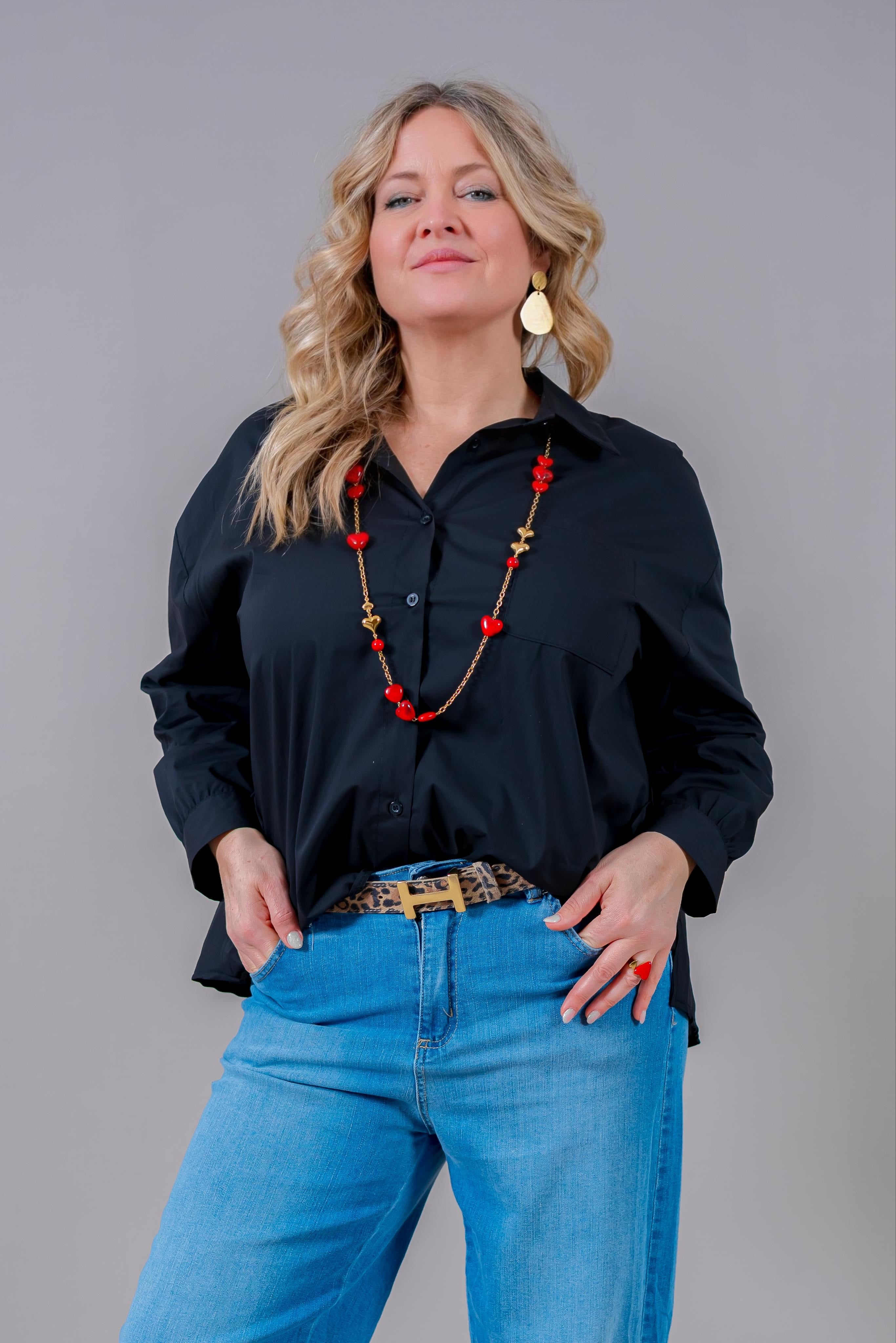 Bluse mit Plissee-Rücken, schwarz