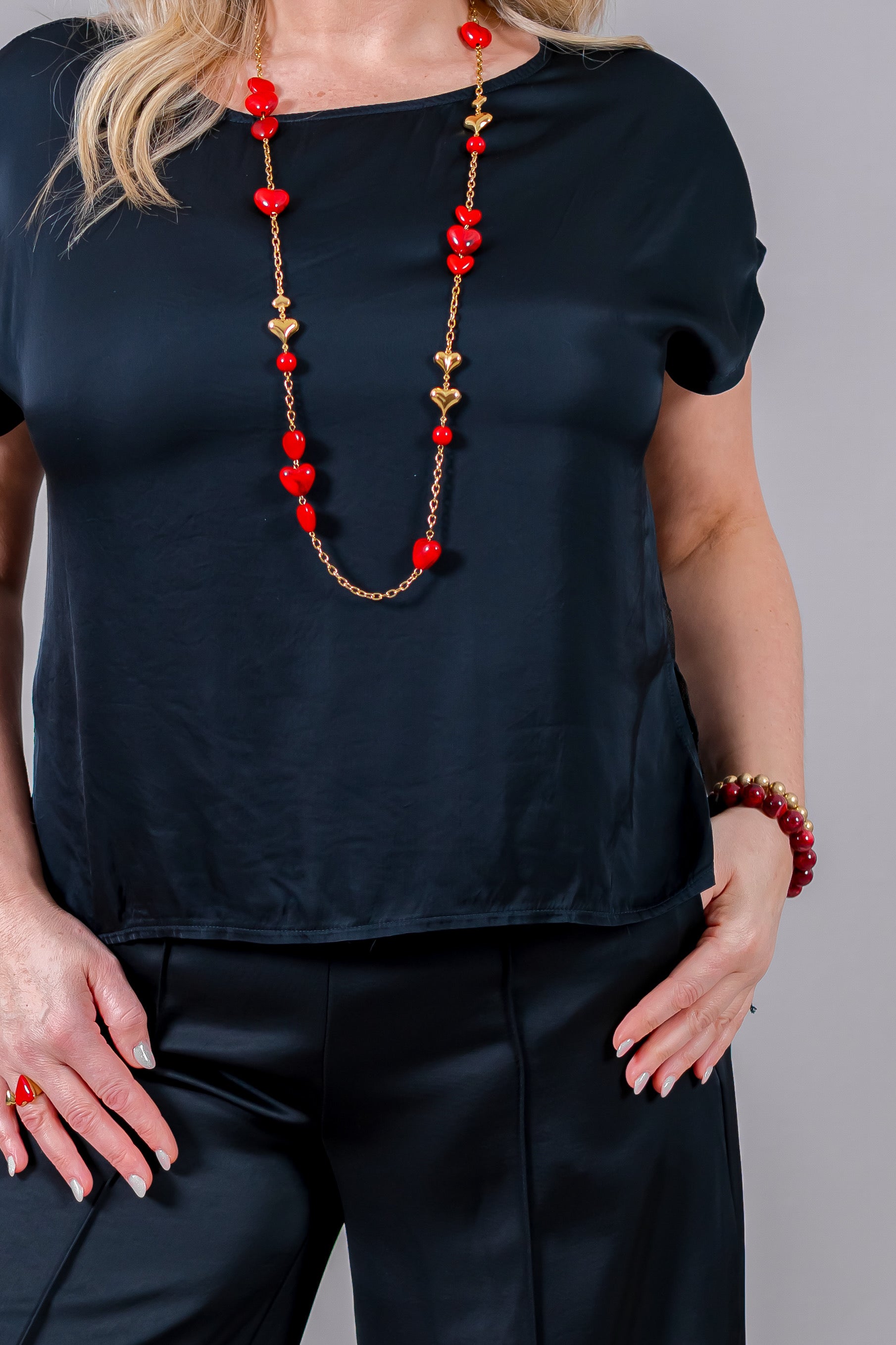 Spitzen-Satin-Shirt in Schwarz