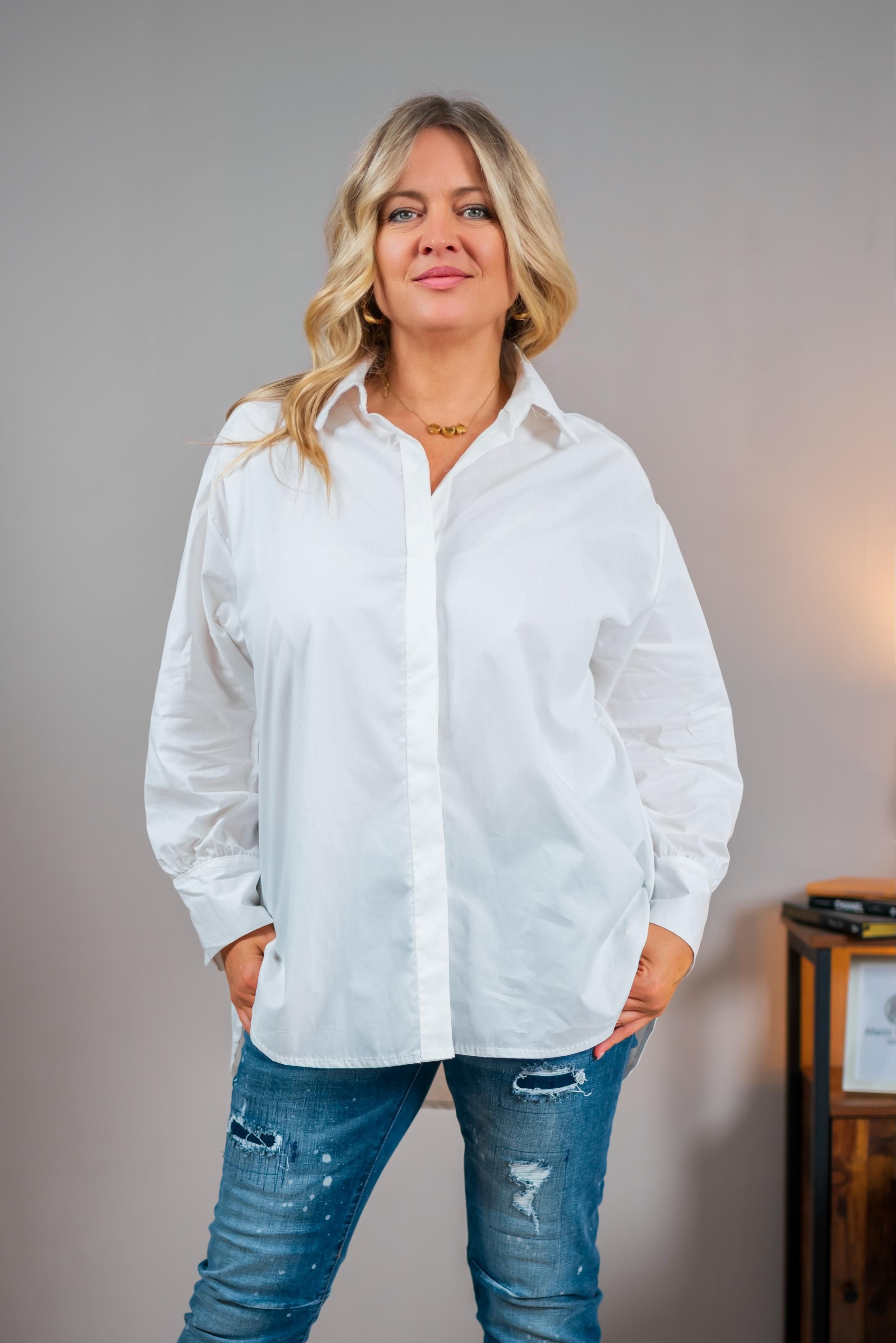 Long-Bluse, weiß