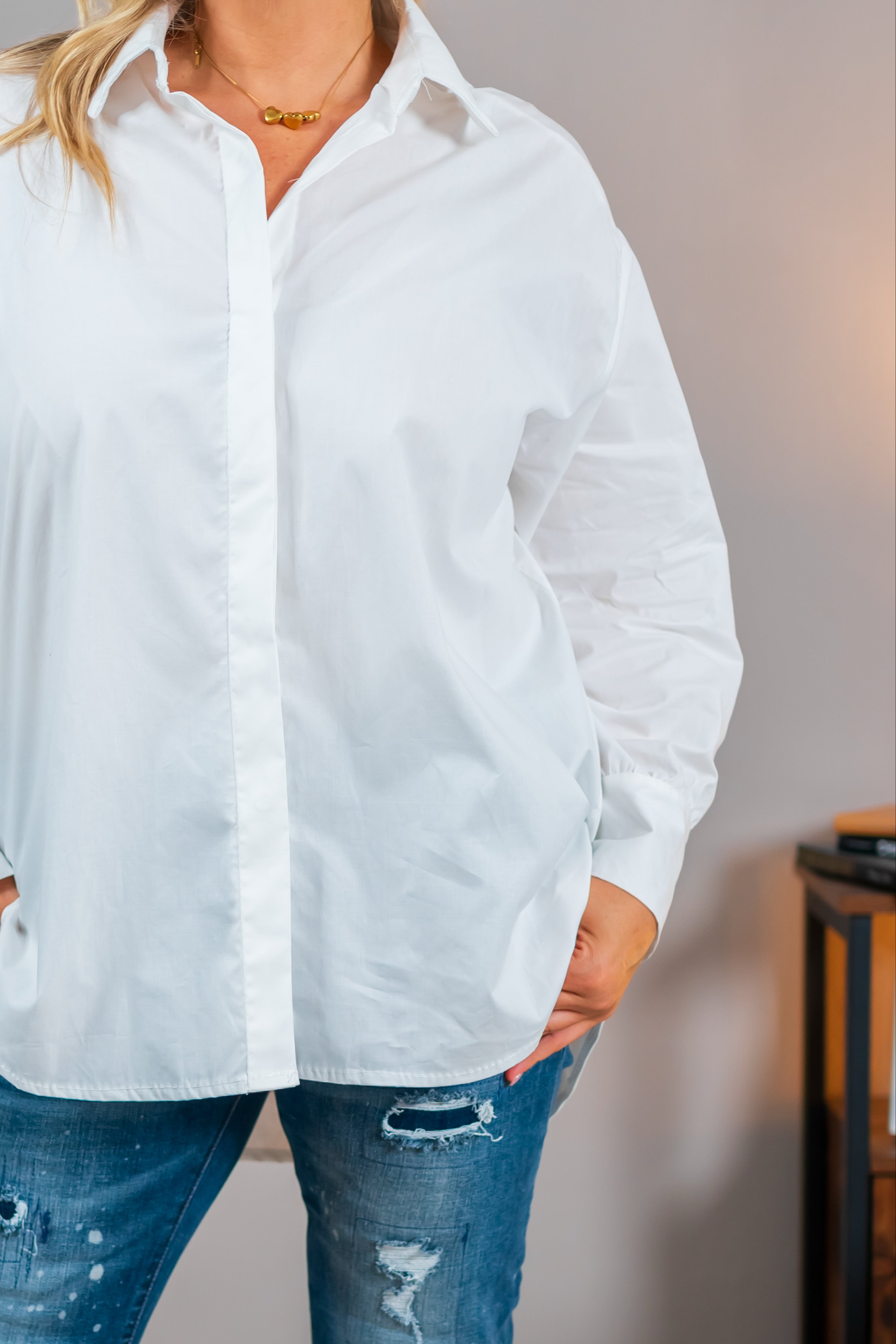 Long-Bluse, weiß