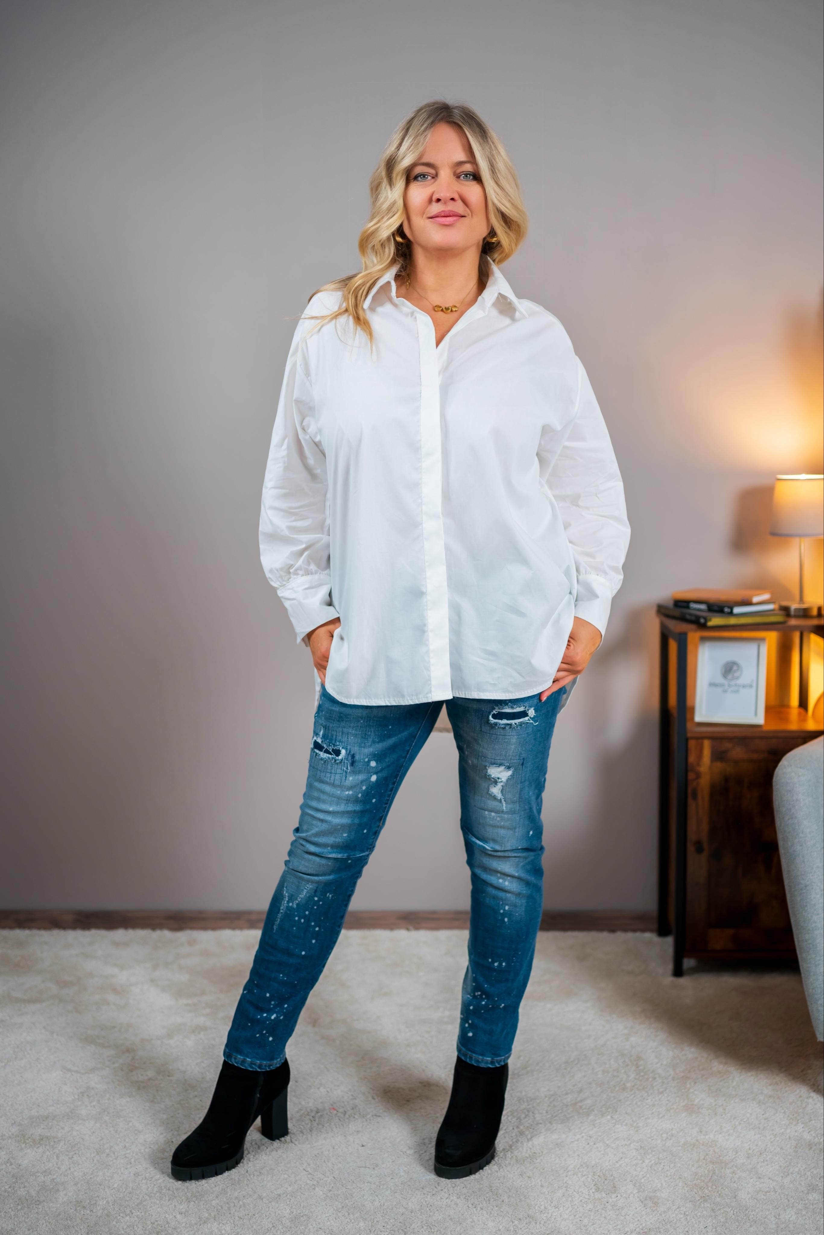 Long-Bluse, weiß