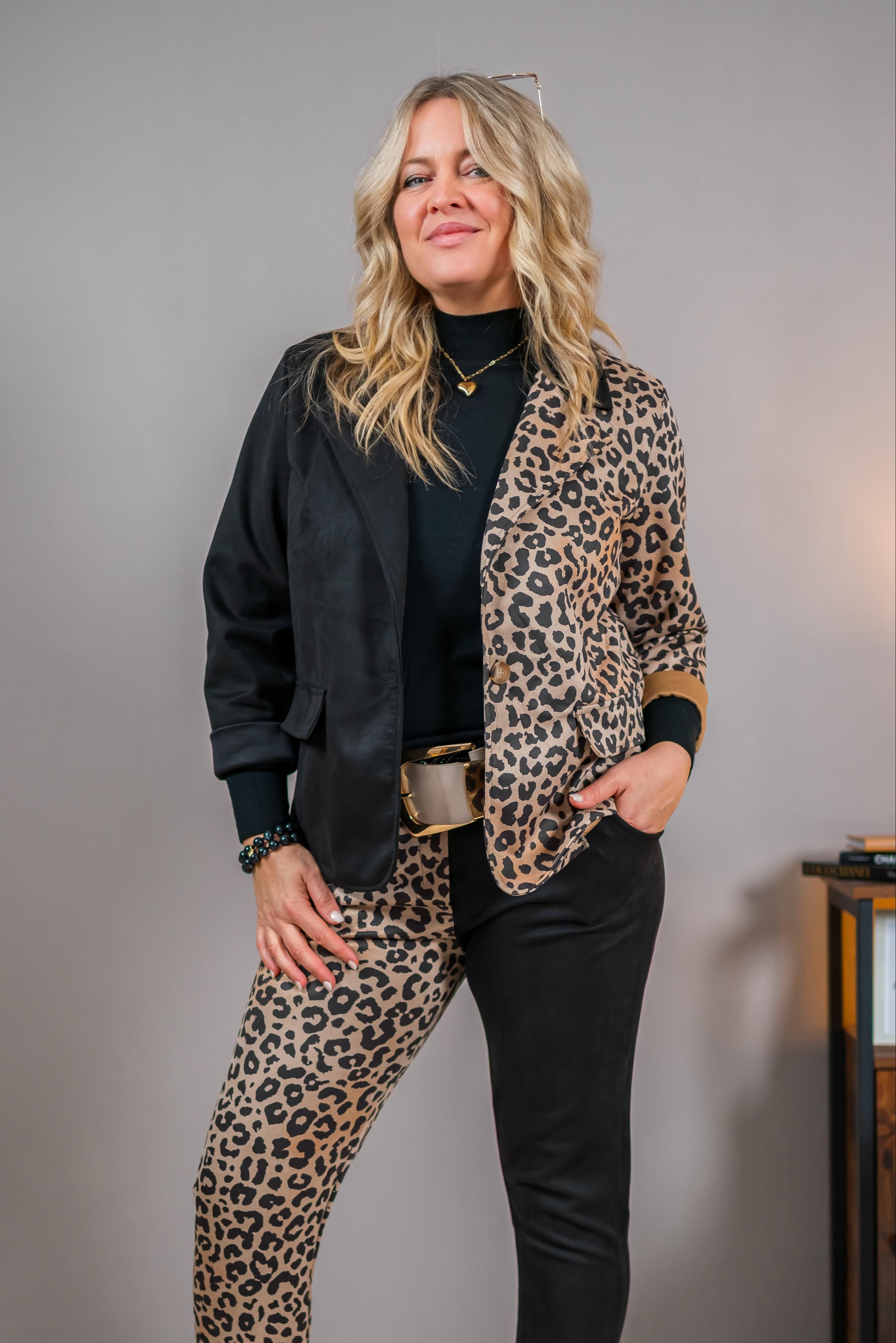 Fashion-Blazer im Two-Tone-Design, schwarz/leo