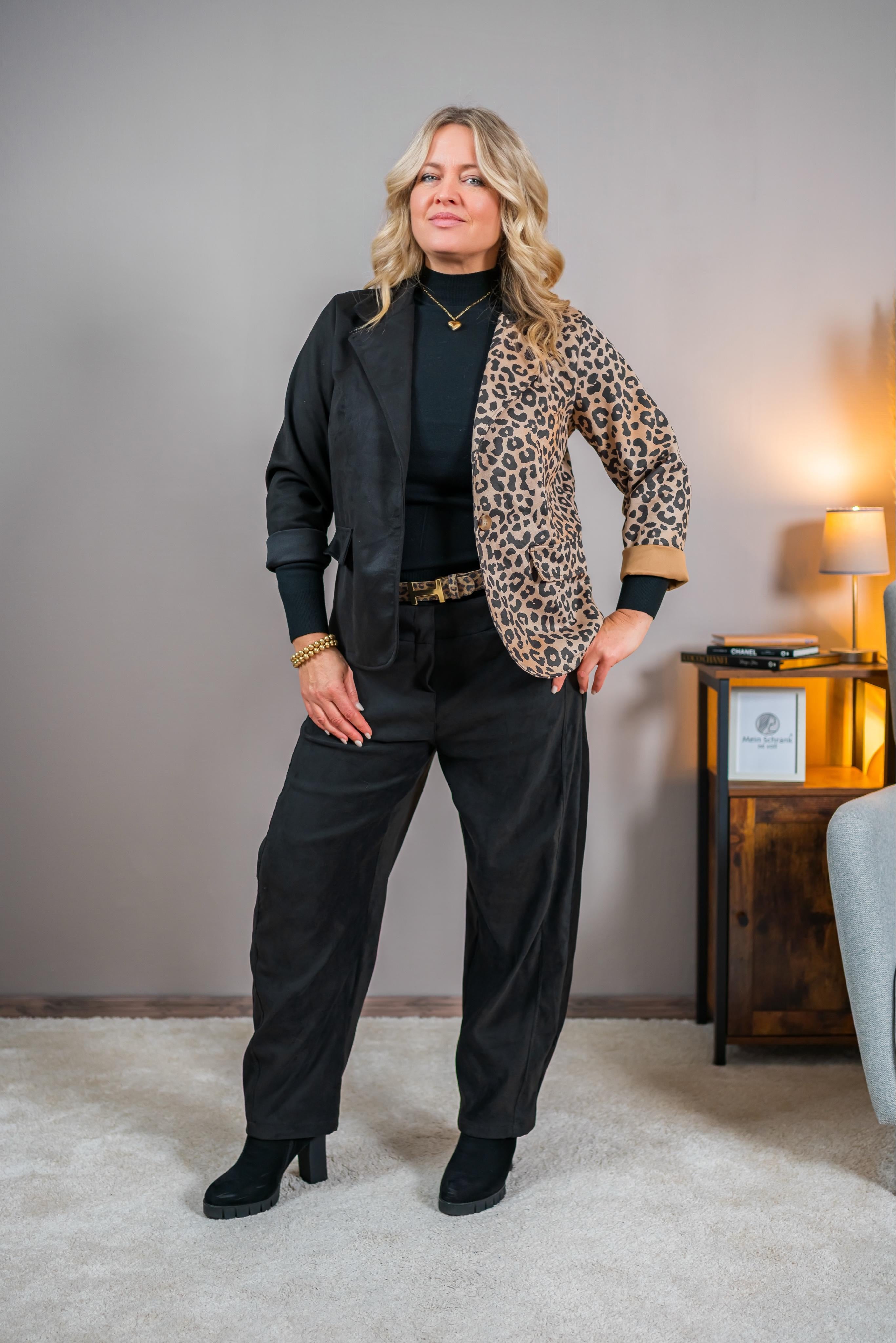 Hose im Verlours-Design, schwarz