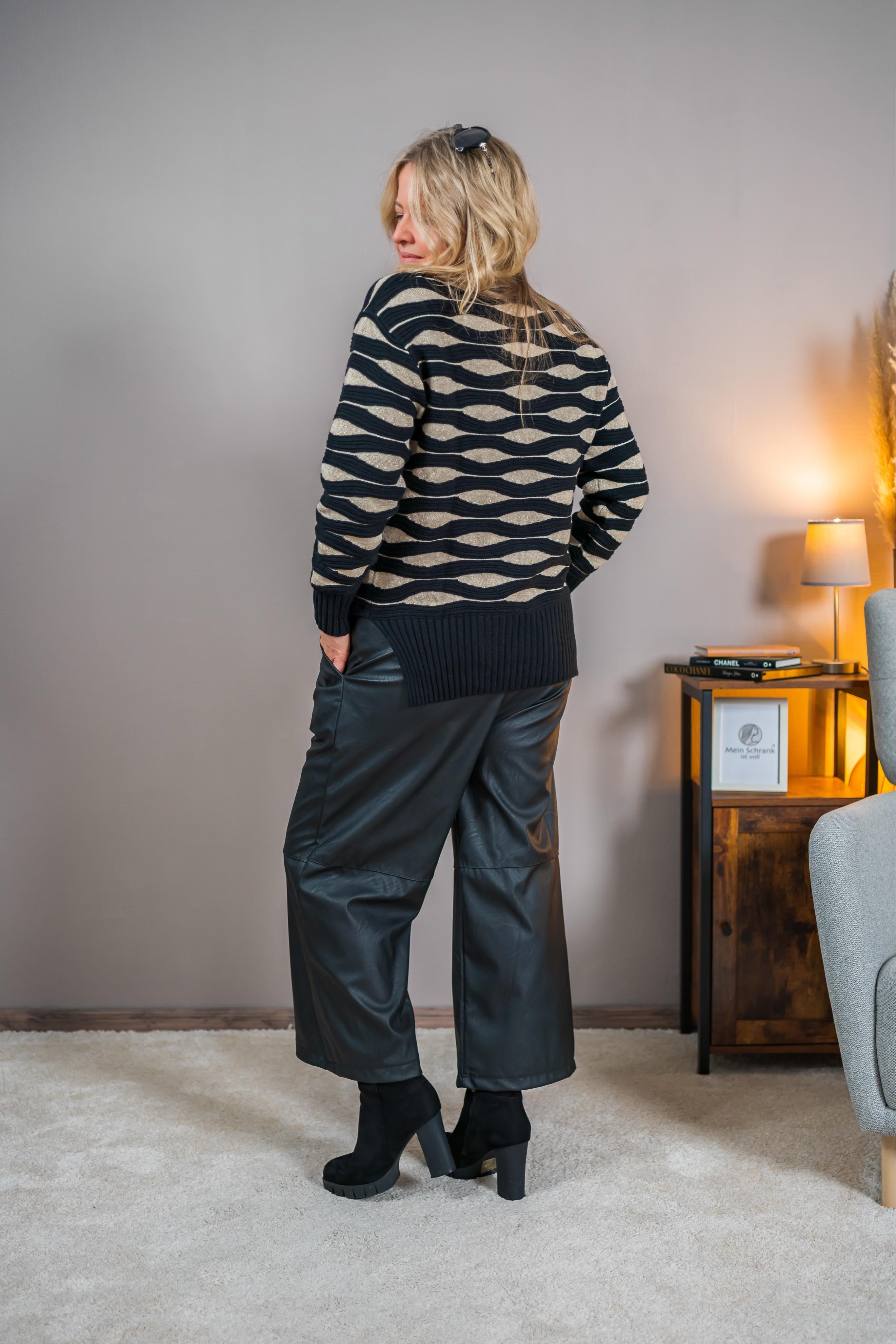 Strickpullover mit Muster, schwarz/creme