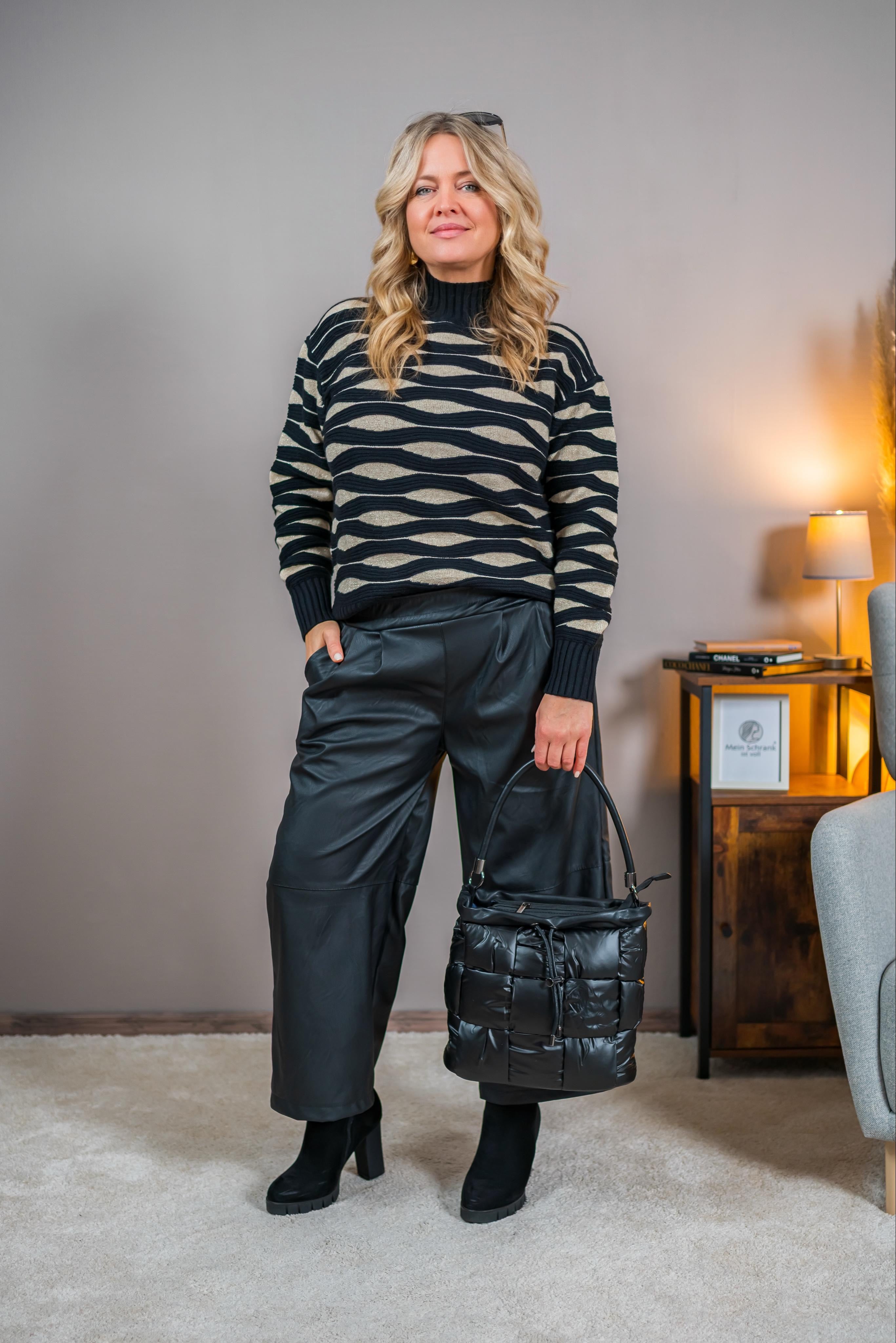 Strickpullover mit Muster, schwarz/creme