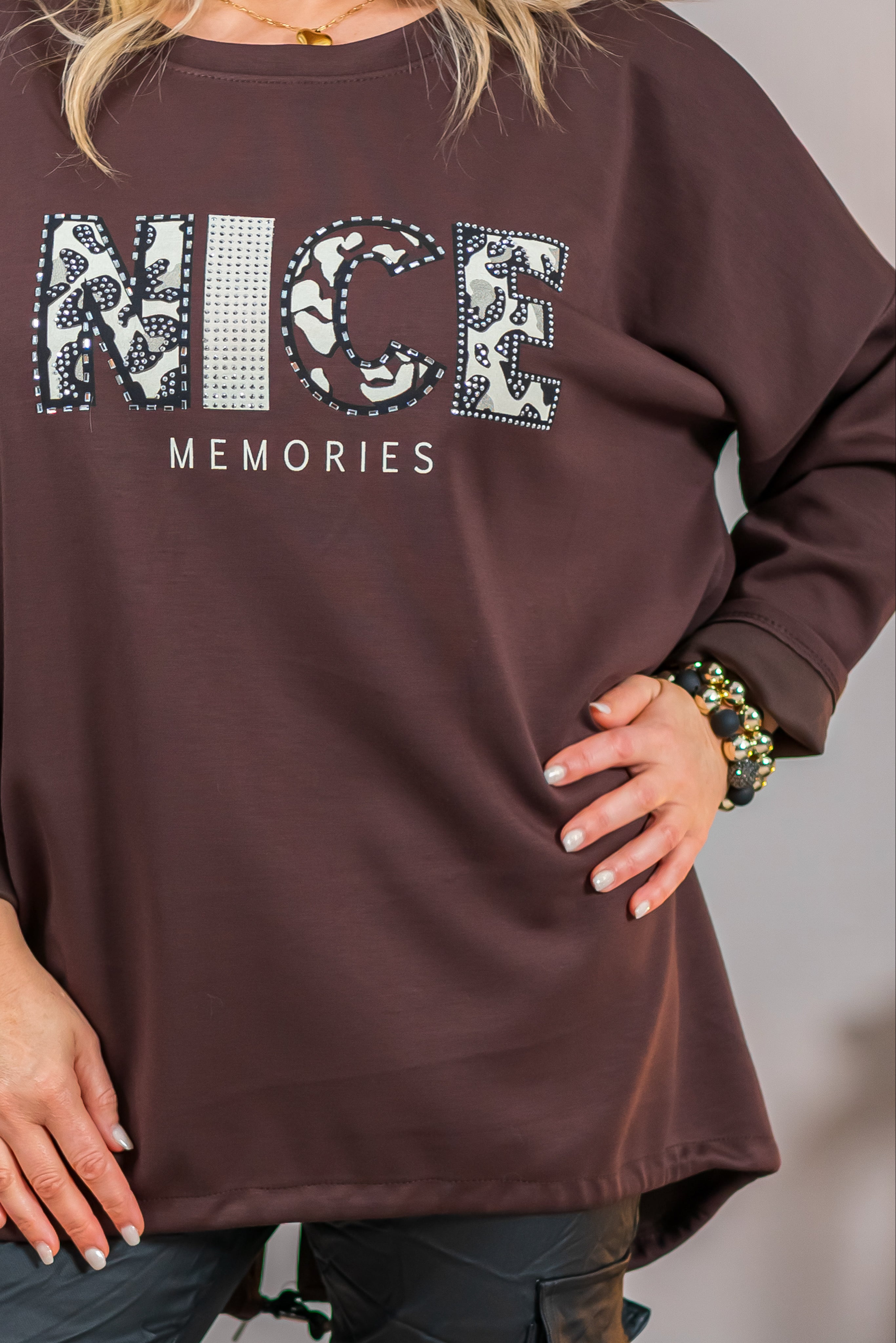 Oversize-Pullover mit Print, schokobraun