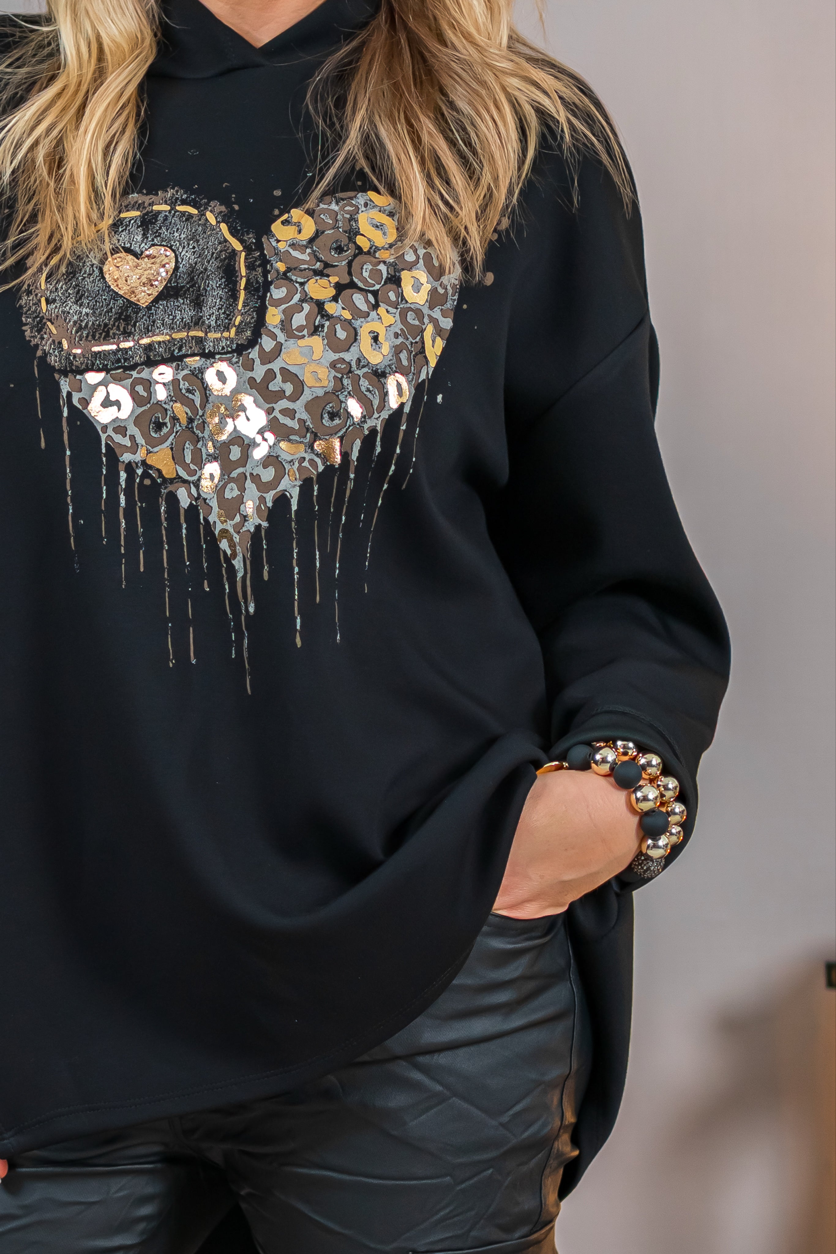 Hoodie mit Print, schwarz