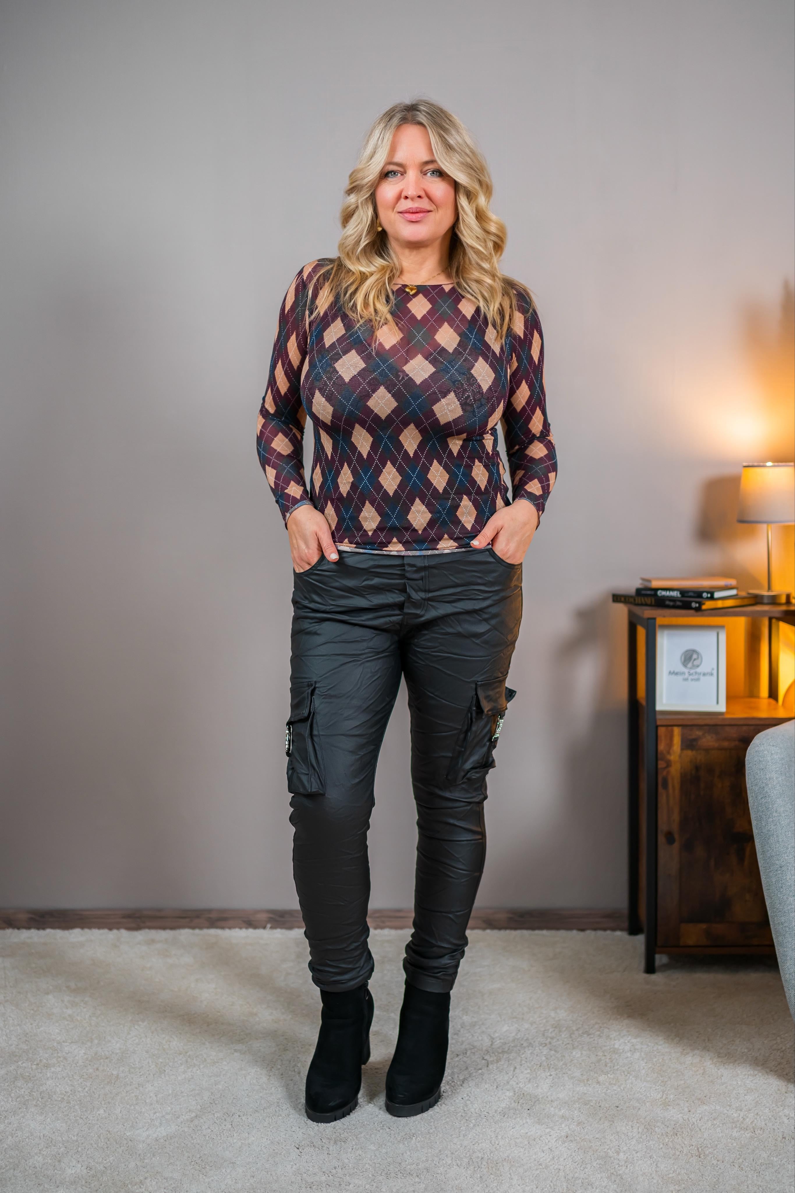 Leichtes Langarmshirt mit Rautenmuster, mehrfarbig