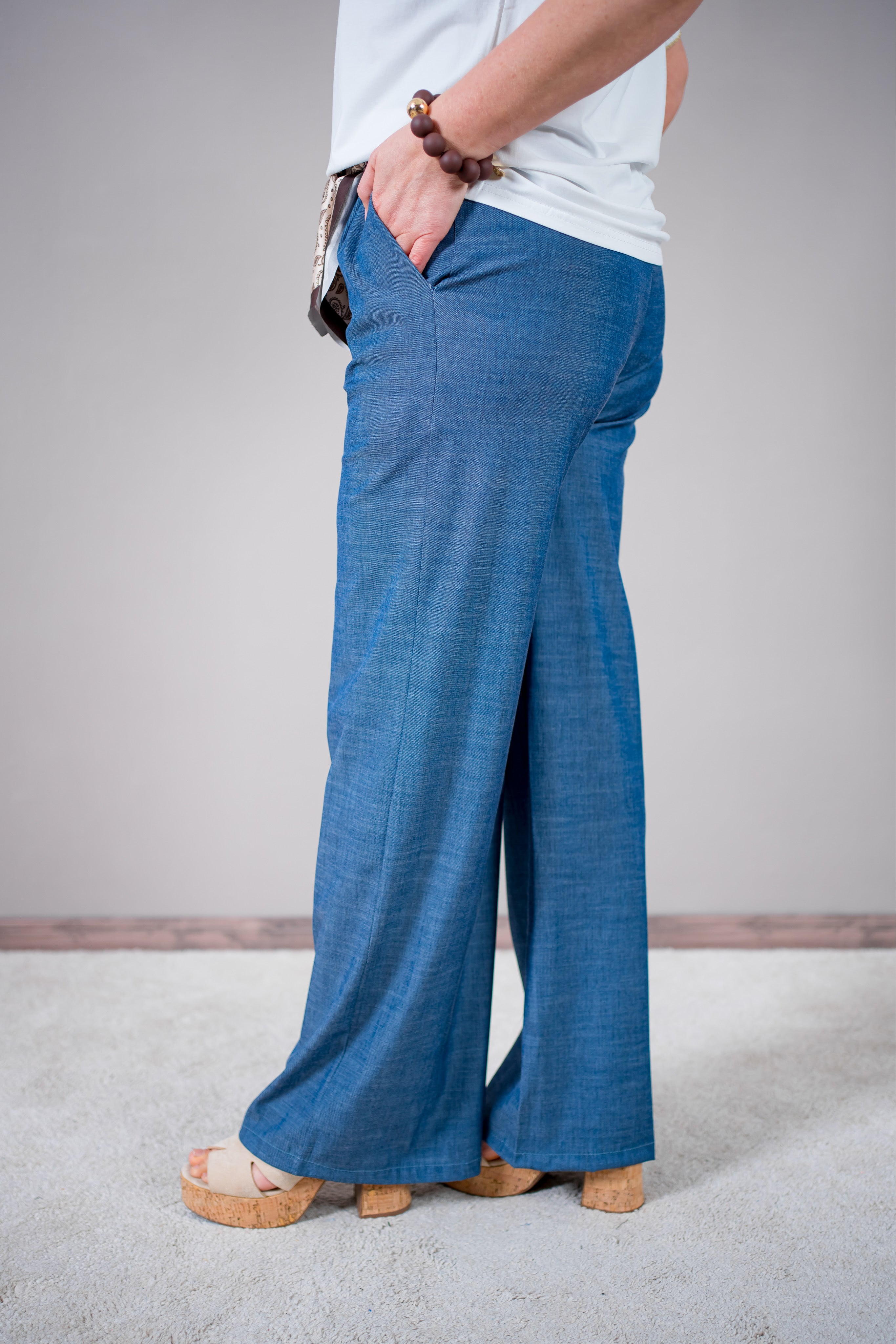 Stoffhose mit Paisley-Tuchgürtel, navy