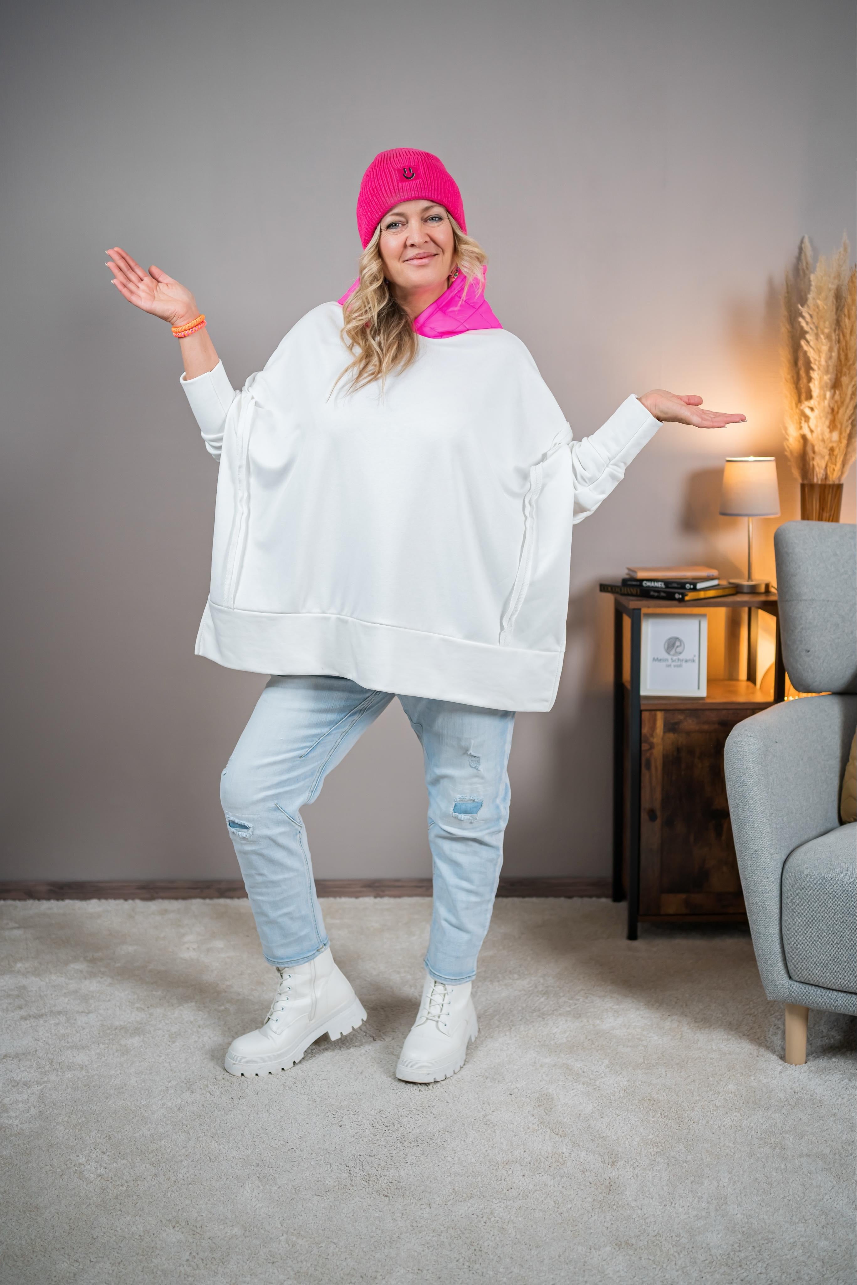 Oversized Kapuzenpullover, weiß