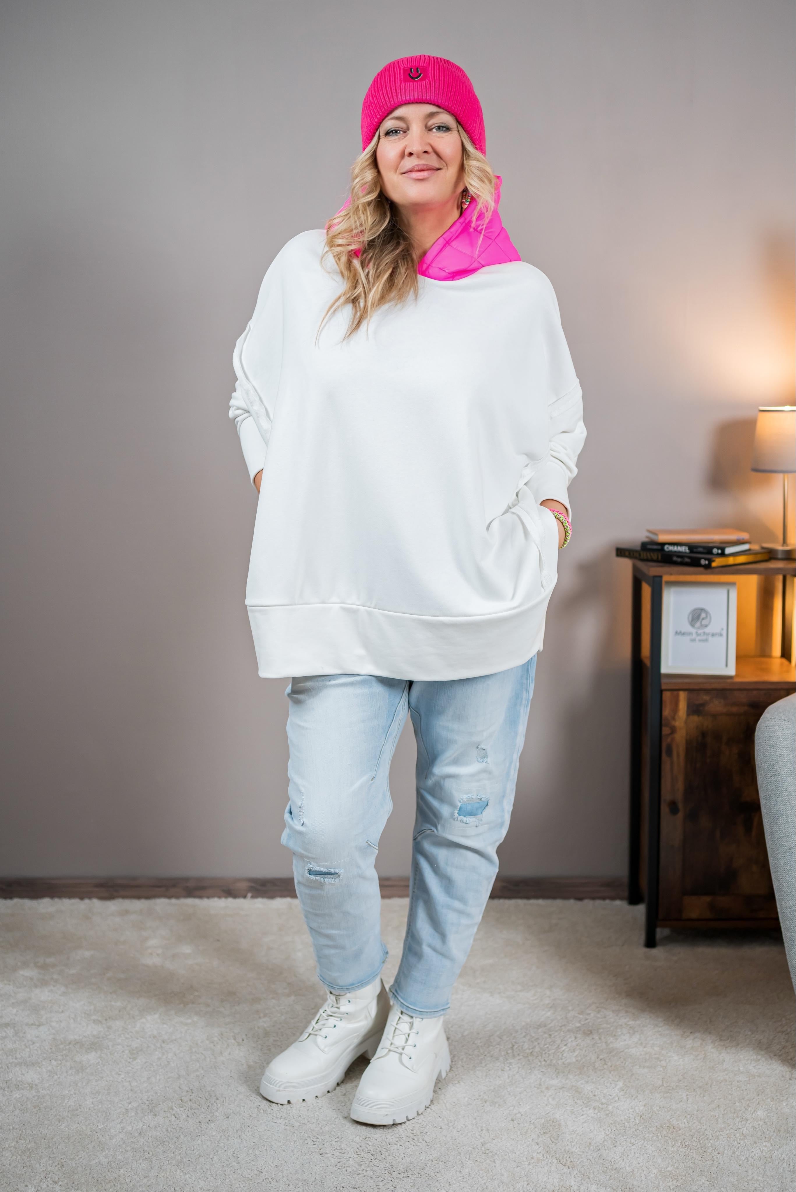 Oversized Kapuzenpullover, weiß
