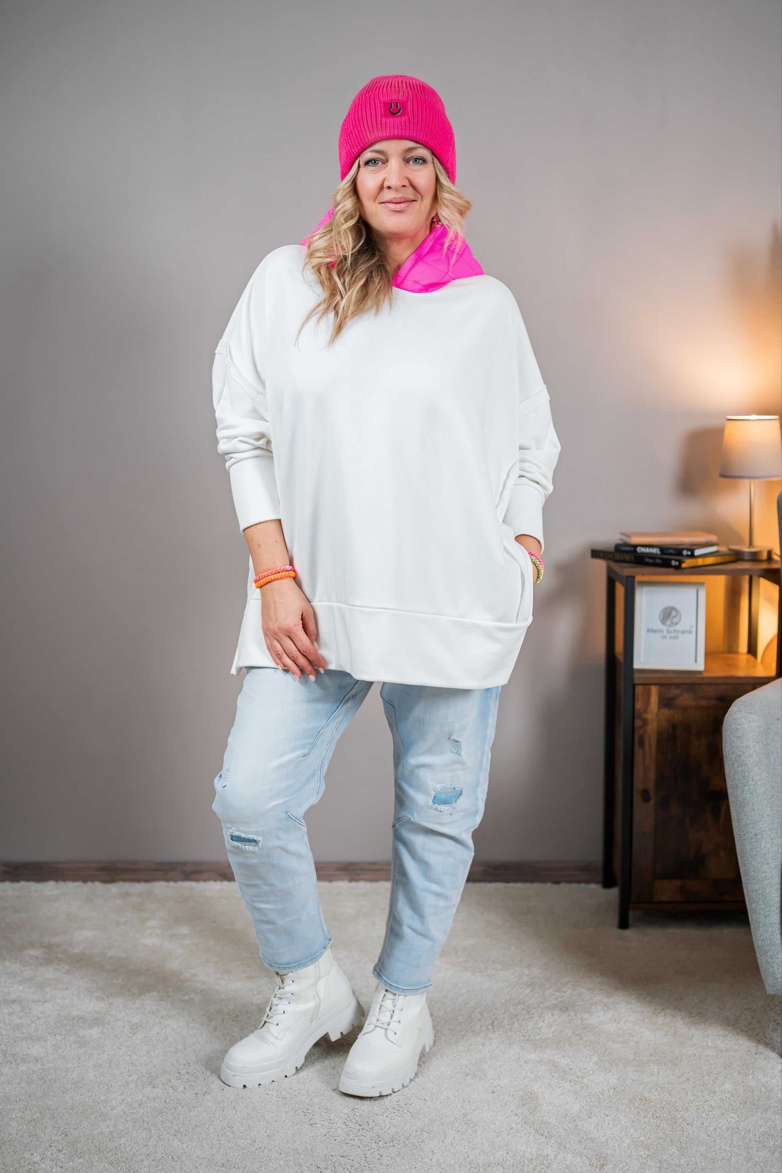 Oversized Kapuzenpullover, weiß