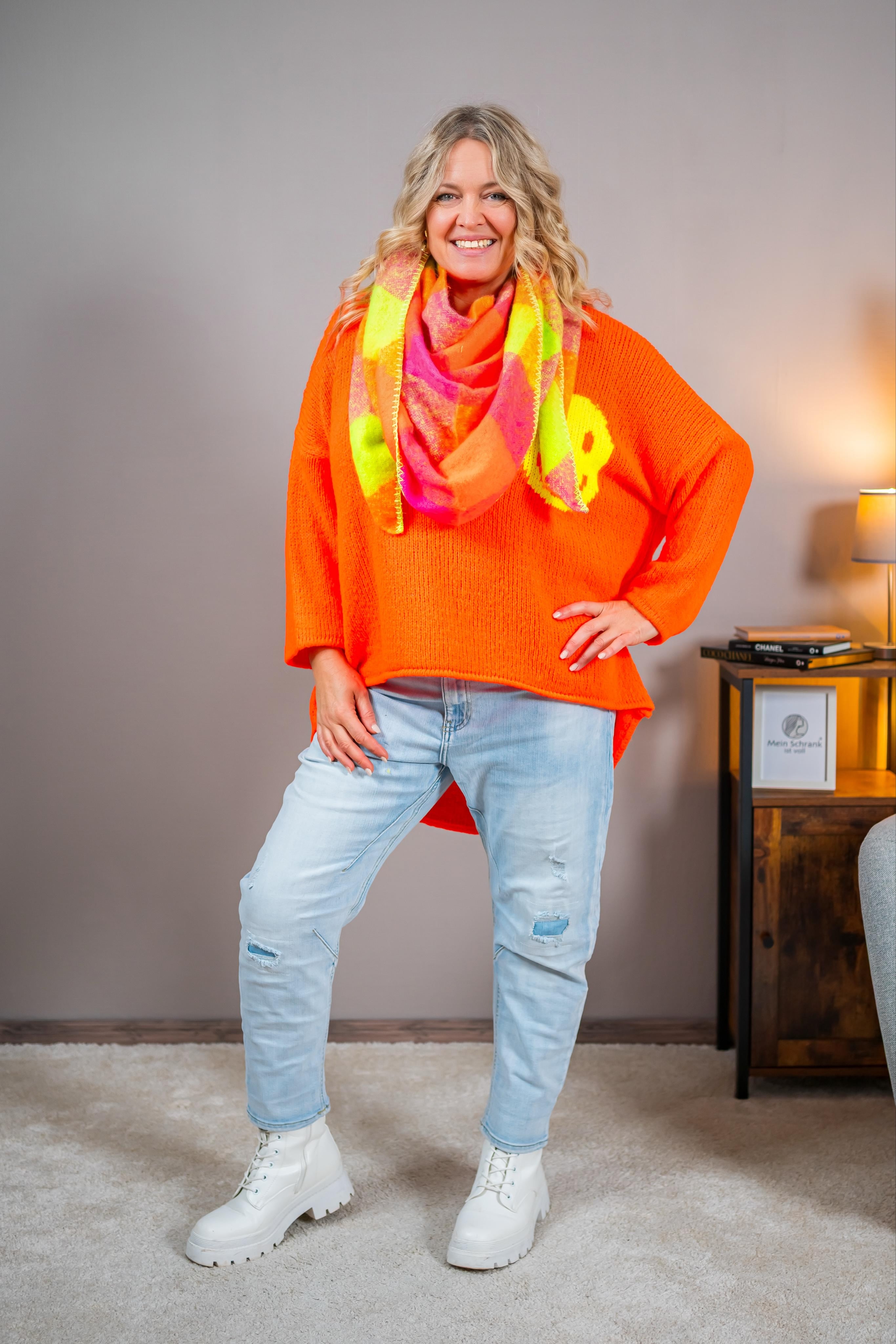 Strickpullover mit Smiley-Motiv, orange